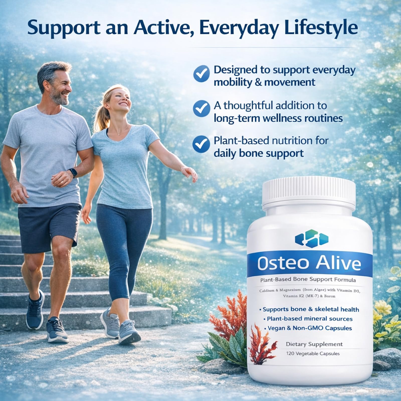 AIFBENK Osteo Alive Bone Support, with Plant-Based Calcium & Magnesium (from Algae), Vitamin D3 (from Lichen), Vitamin K2 (MK-7), Boron & BioPerine, Helps Support Bone & Skeletal Health AIFBENK uk supplements