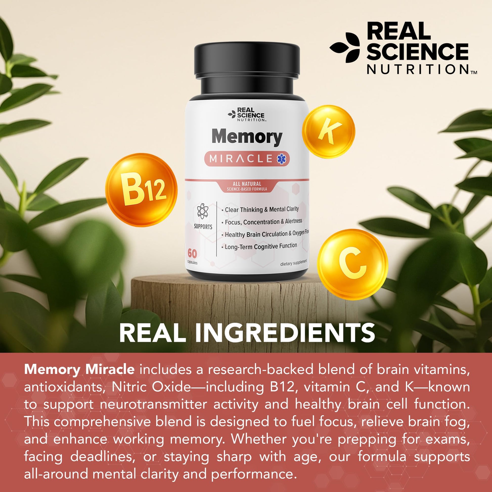 Real Science Nutrition Offers Memory Miracle – Brain and Memory Support Supplement for Focus, Mental Clarity & Brain Health – Nootropic Brain Booster with Nitric Oxide – 60 Capsules Real Science Nutrition uk supplements