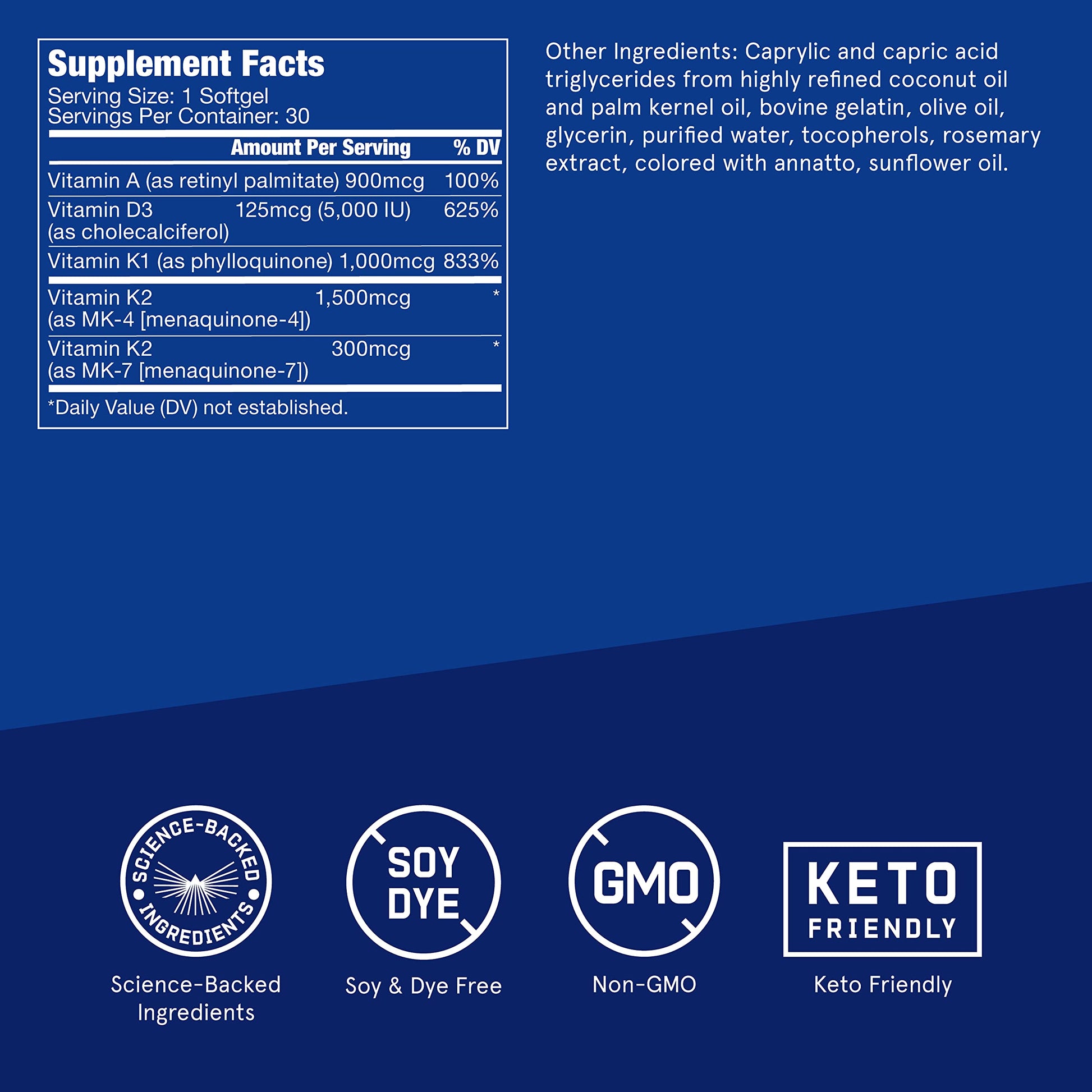 Vitamins A-D-K, 30 Softgels, 900mcg Vitamin A, with 5000 IU D3, K1, K2, K3, High Potency Bulletproof uk supplements
