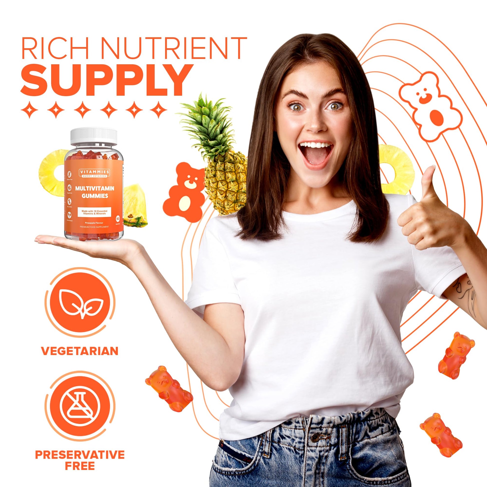 Multivitamin Gummies for Women & Men - 3 Months Supply - 18 Multivitamins & Minerals Vitammies uk supplements