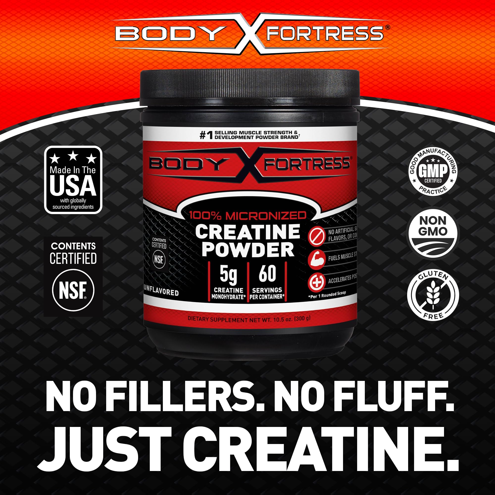 Body Fortress 100% Creatine Monohydrate Powder - Unflavored Micronized Creatine Supplement for Muscle Growth, Strength & Recovery, Pre Workout & Post Workout for Women and Men - 5g Per Scoop Body Fortress uk supplements