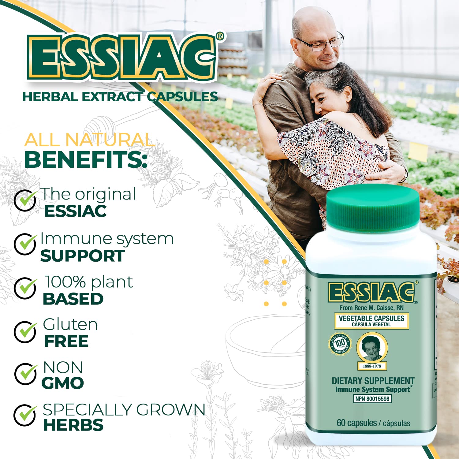 ESSIAC Tea All-Natural Herbal Extract Capsules – 60 Capsules | Powerful Antioxidant Blend to Help Promote Overall Health & Well-Being | Original Formula Since 1922 Essiac uk supplements