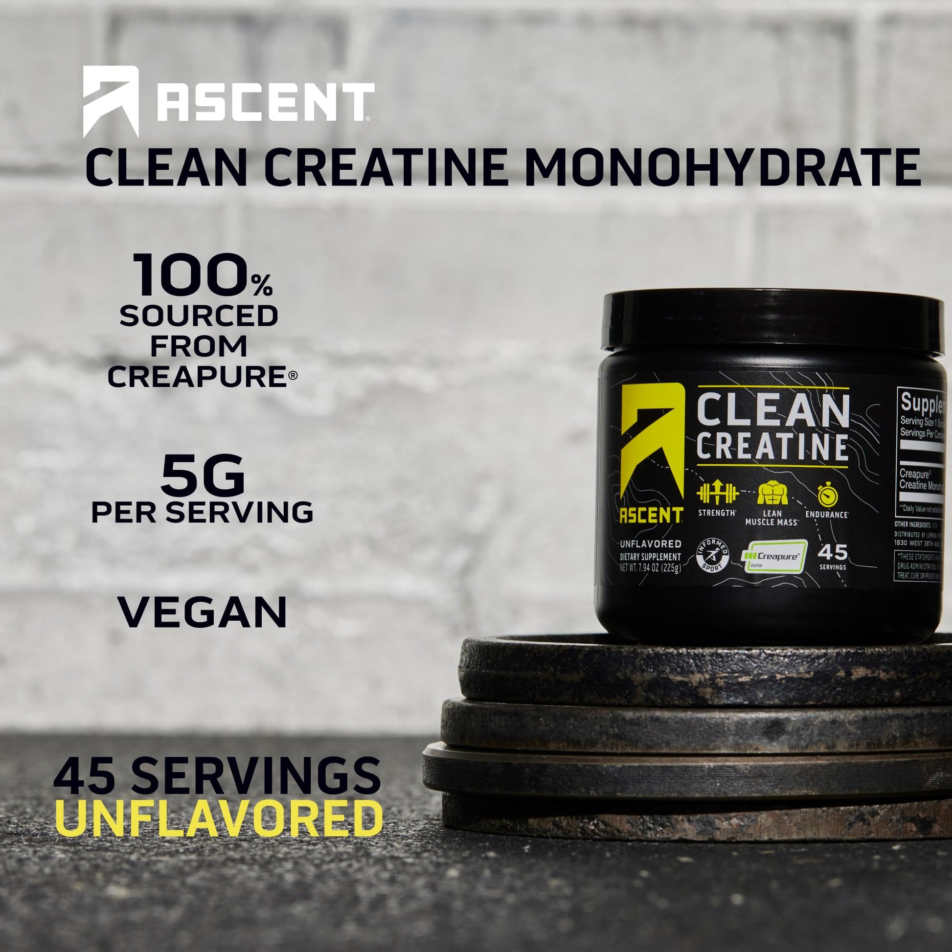 Ascent Clean Creatine Monohydrate Powder - 5G Per Serving, Creapure Creatine Supple Ascent uk supplements