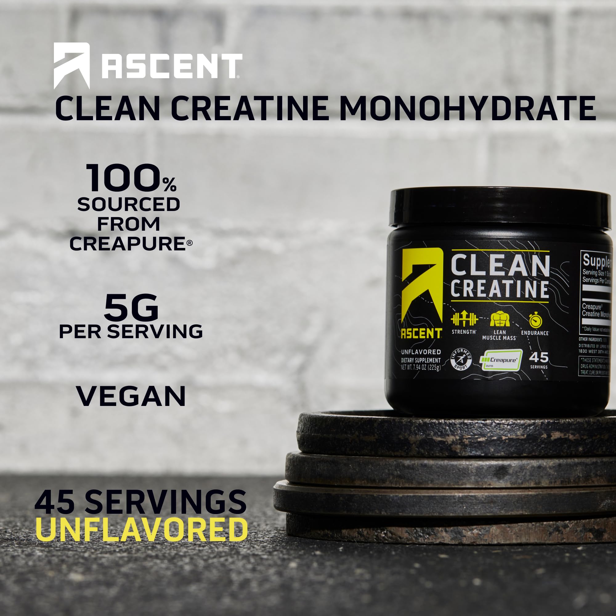 Ascent Clean Creatine Monohydrate Powder - 5G Per Serving, Creapure Creatine Supple Ascent uk supplements