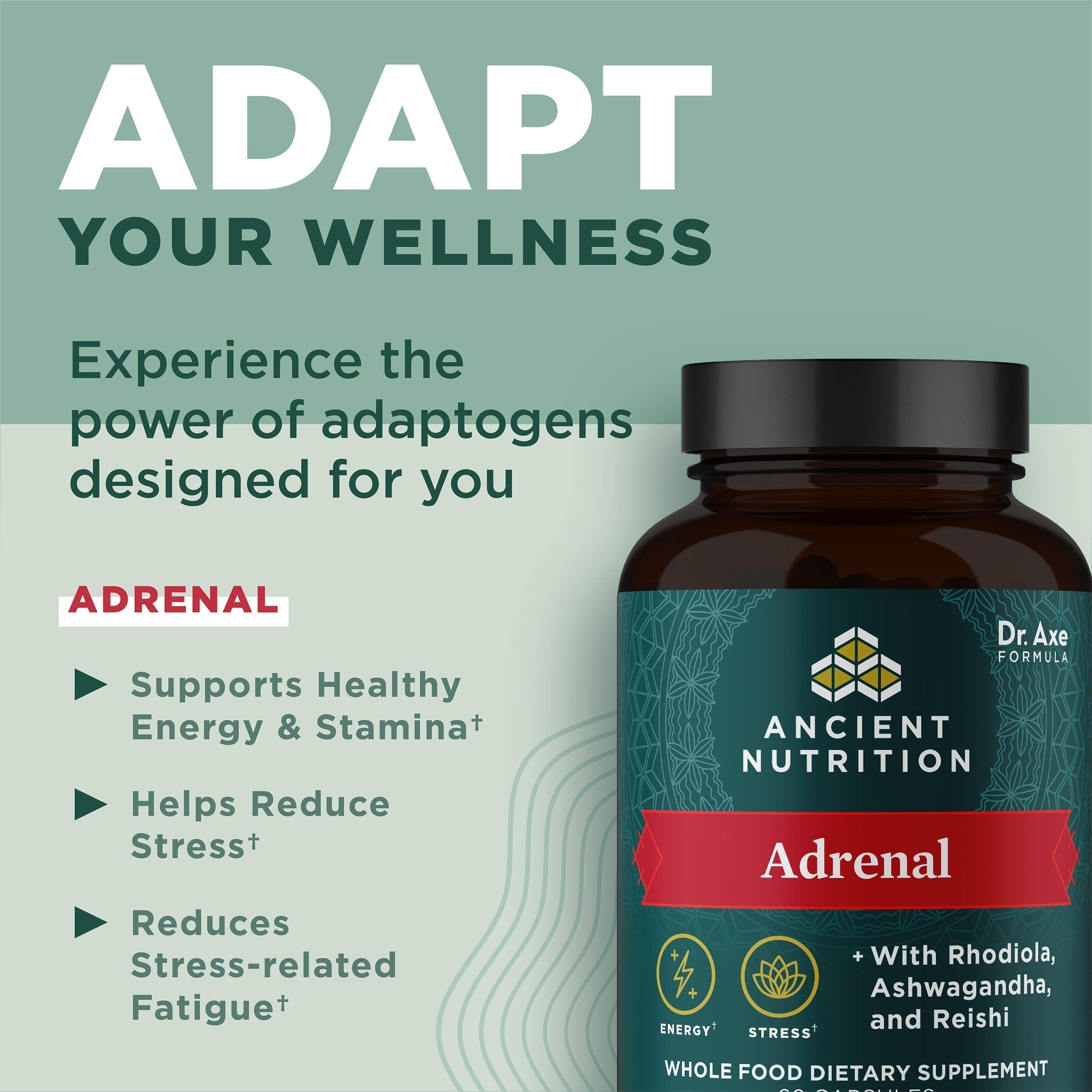 Ancient Nutrition Adrenal Support with Ashwagandha Supplement, Helps Reduce Stress & Fatigue, Paleo and Keto Friendly, Gluten Free, 1300mg, 60 Capsules Ancient Nutrition uk supplements