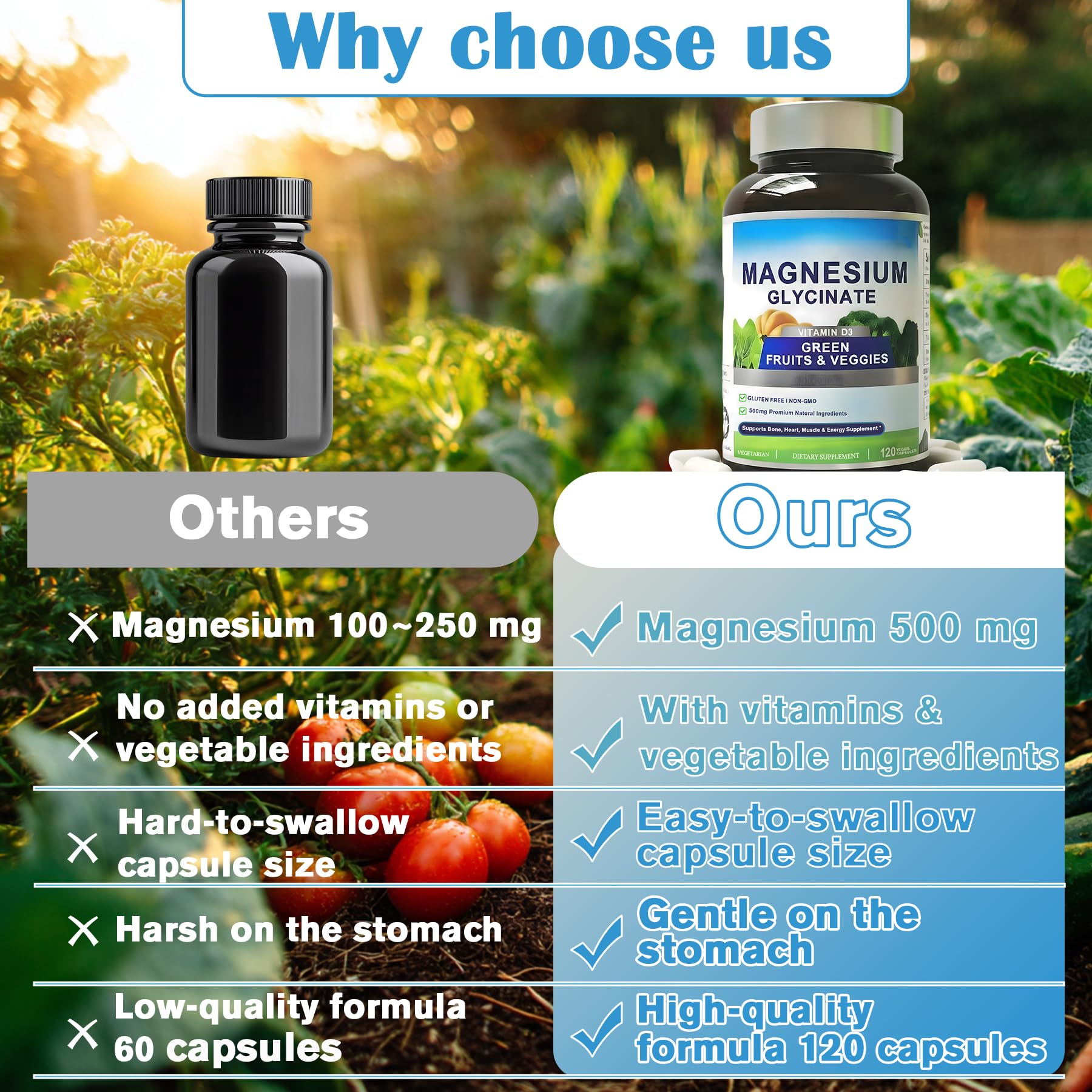 Magnesium Glycinate 500mg with Vitamin D3 – High Absorption Magnesium Supplement with Veggies Design – Supports Bone & Muscle Function and Energy – Non-GMO, Gluten-Free – 120 Veg Capsules FrexNutri uk supplements