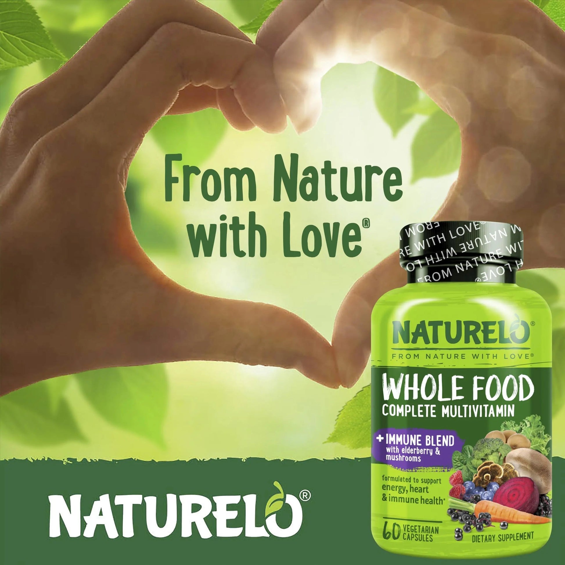 NATURELO Whole Food Multivitamin + Immune Blend with Elderberry & Mushrooms - Complete Multivitamin with Extra Immune Support NATURELO uk supplements