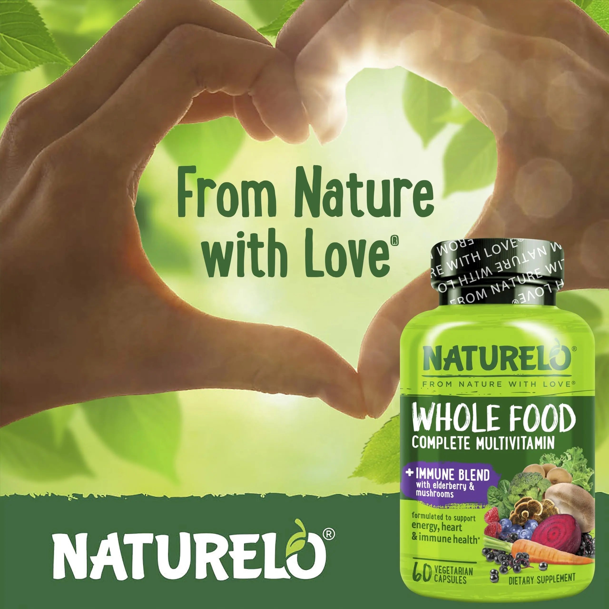 NATURELO Whole Food Multivitamin + Immune Blend with Elderberry & Mushrooms - Complete Multivitamin with Extra Immune Support NATURELO uk supplements