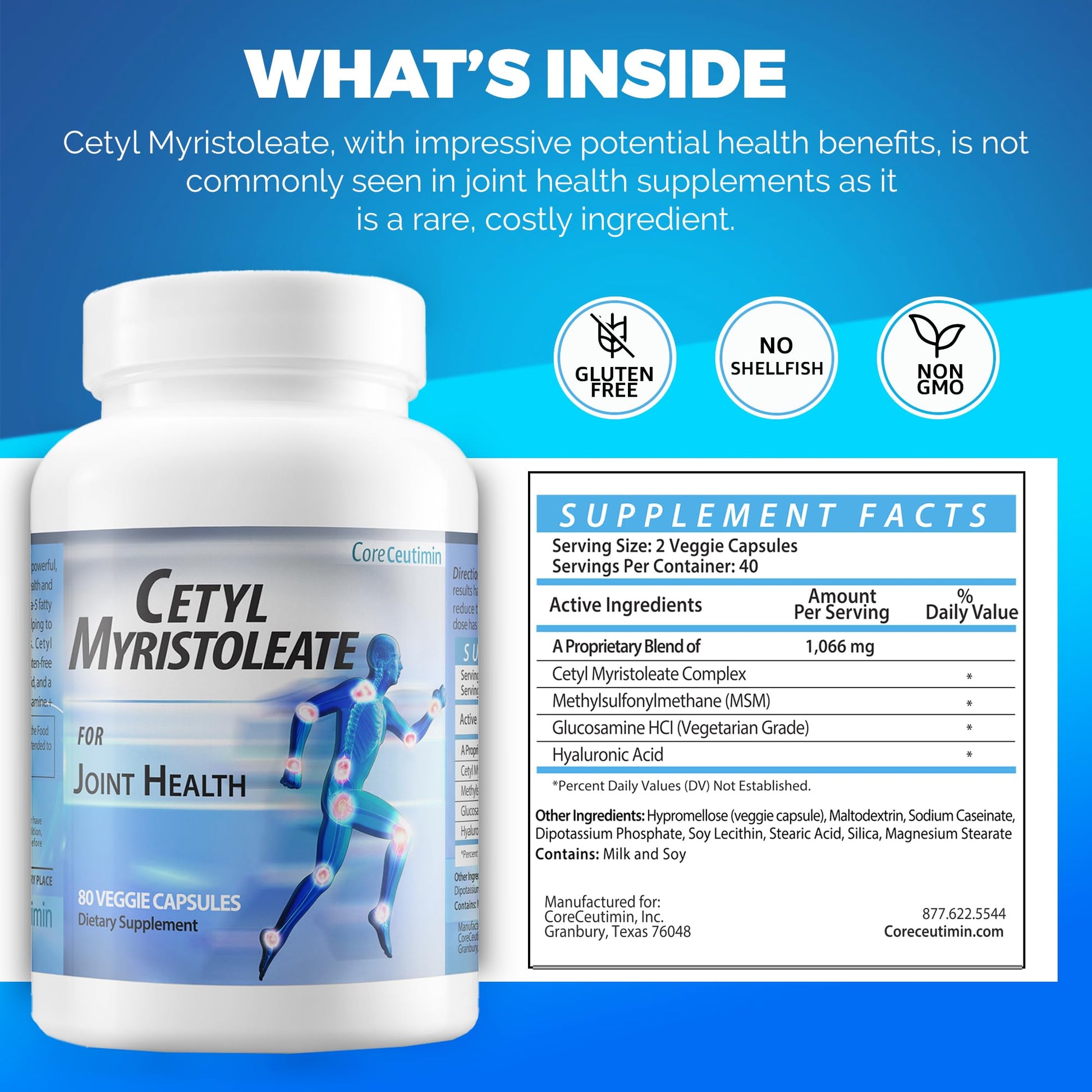 CoreCeutimin Cetyl Myristoleate - Omega 5 Fatty Acid - Ultra Support for Relief from Joint Discomfort and Stiffness - Also Includes Glucosamine, MSM & Hyaluronic Acid - 80 Capsules CoreCeutimin uk supplements