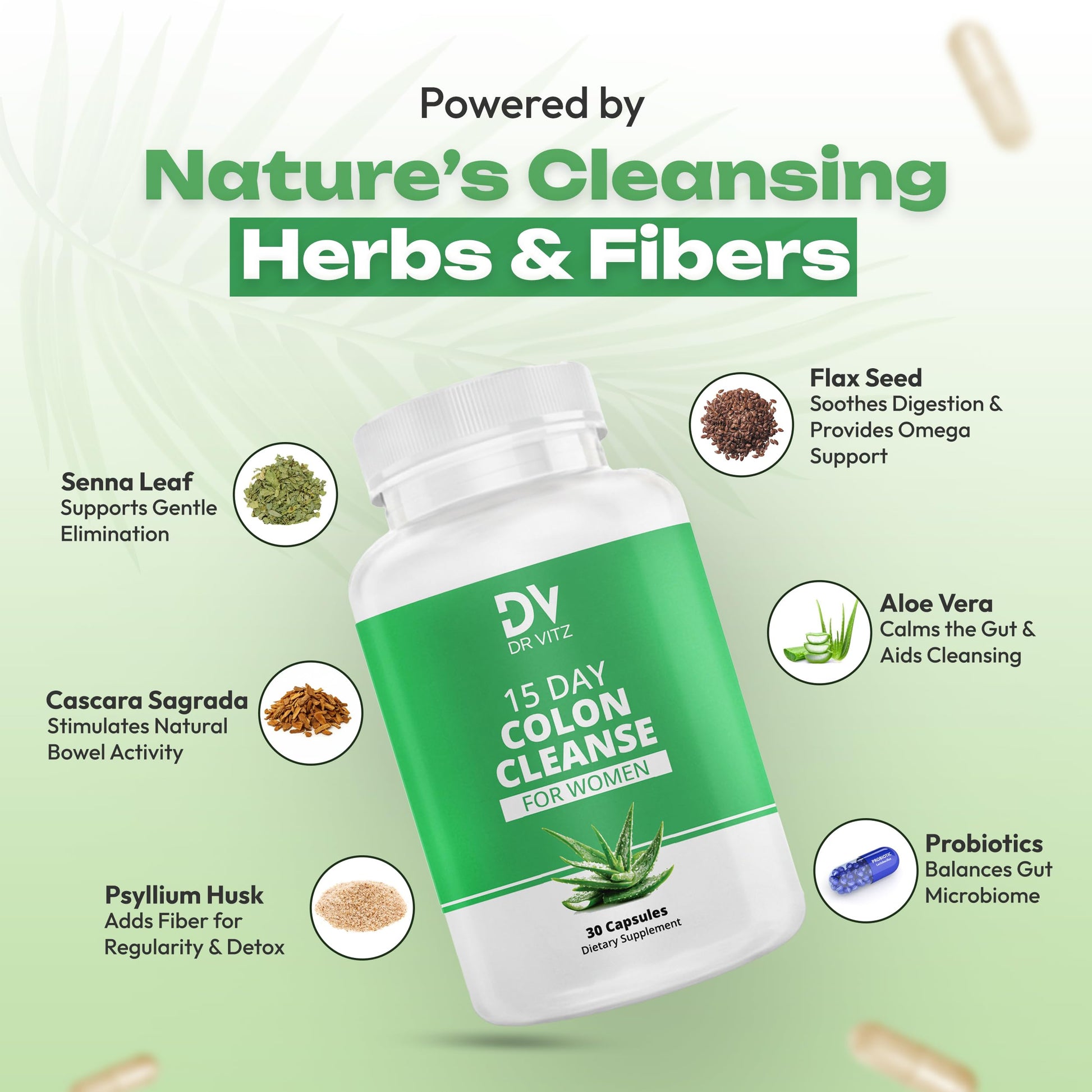 Dr Vitz 15 Day Colon Cleanse for Women – Natural Detox Pills with Herbs, Fiber & Probiotics – Bloating & Constipation Relief, Weight Loss & Gut Health Reset – 30 Capsules Dr Vitz uk supplements
