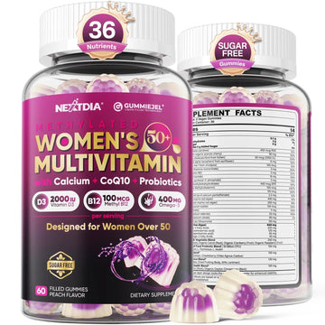 Multivitamin for Women 50 Plus Gummies, Vegan Omega 3, Methylfolate, Calcium, D3 K2, CoQ10, Daily Vitamin A C E, Methylated B12, Biotin, B Complex Nextdia uk supplements