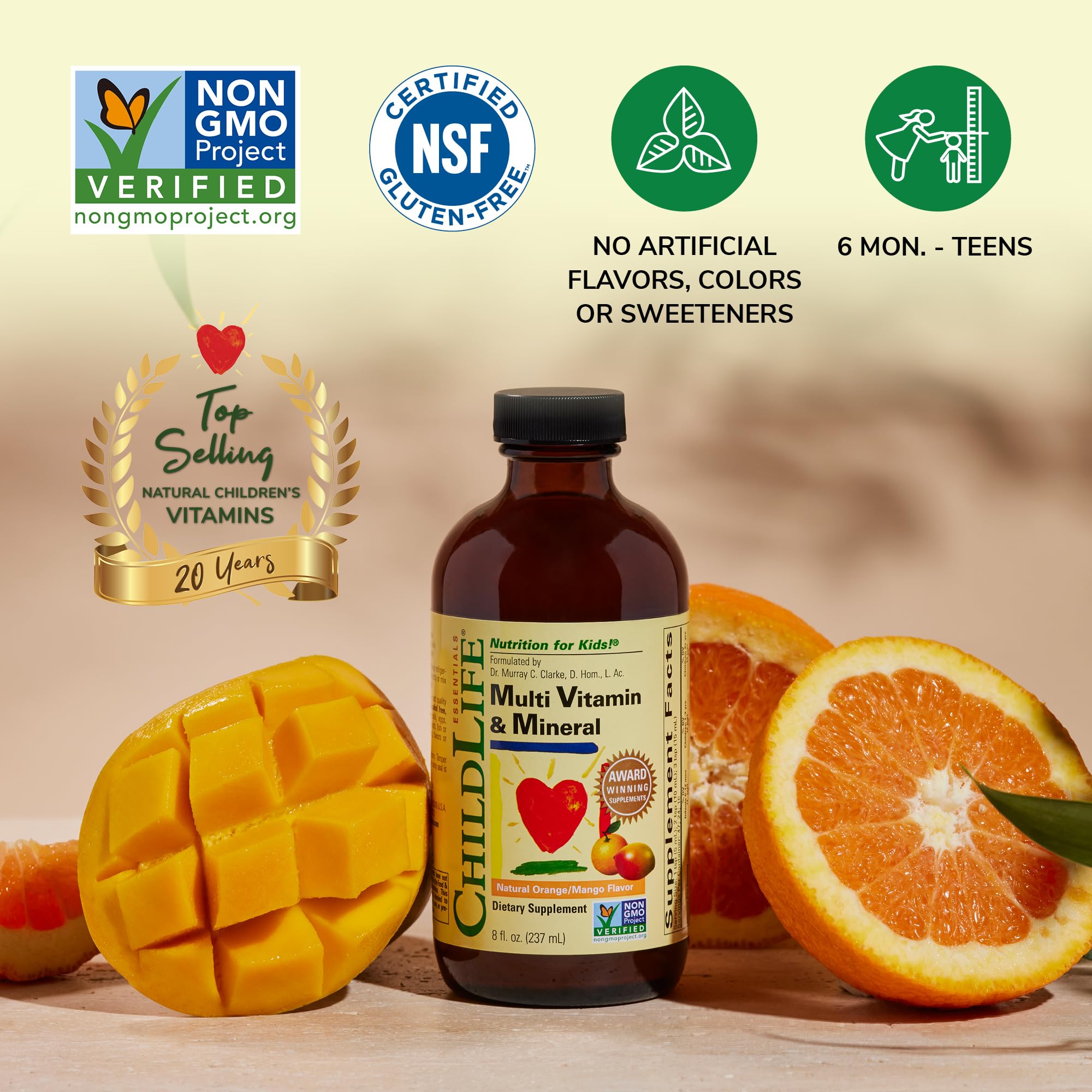 CHILDLIFE ESSENTIALS Kids Multivitamin & Mineral - Kids Vitamins, Liquid Multivitamin for Kids, Toddler Multivitamins, Liquid Vitamins, Baby Multivitamin - Natural Orange & Mango, 8 Fl Oz (Pack of 4) CHILDLIFE ESSENTIALS uk supplements