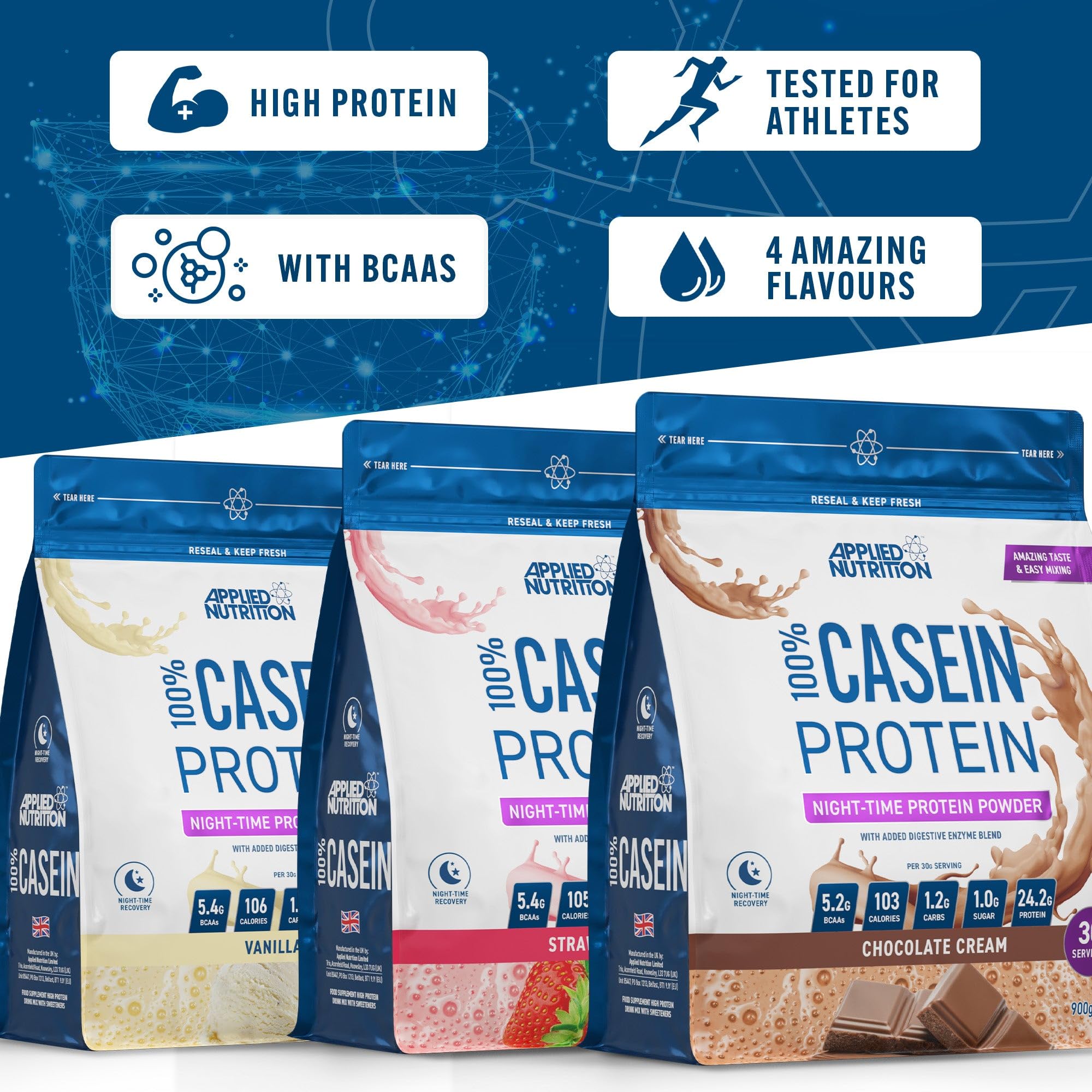 Applied Nutrition Casein Protein Powder - Micellar Casein Supplement, Slow Release Protein Applied Nutrition uk supplements