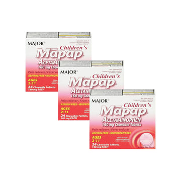 MAJOR Children’s Mapap Acetaminophen 160 mg Chewable Tablets - Pain Reliever/Fever Reducer - Aspirin Free - Ibuprofen Free - for Ages 2 to 11-24 Count (3 Pack) MAJOR uk supplements