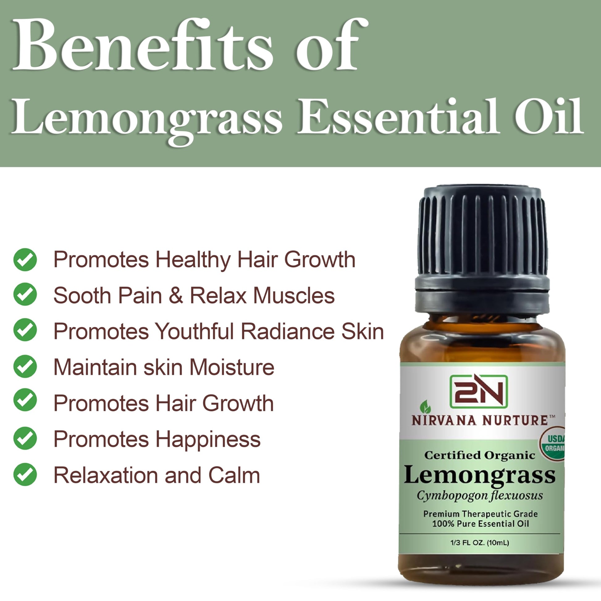 Nirvana Nurture Lemongrass Essential Oil USDA Certified Organic 100% Pure Premium Therapeutic Grade Nirvana Nurture uk supplements