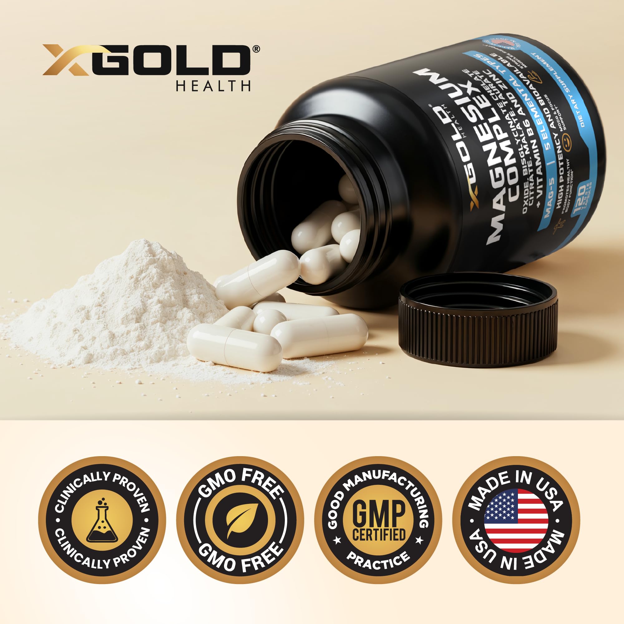 X Gold Health Magnesium Complex 5-in-1 with Zinc & B6 High Absorption Capsules (Glycinate, Citrate, Malate, Taurate, Oxide) Muscle Recovery, Energy, Sleep Support & Immune Health 500mg Made in USA X Gold Health uk supplements