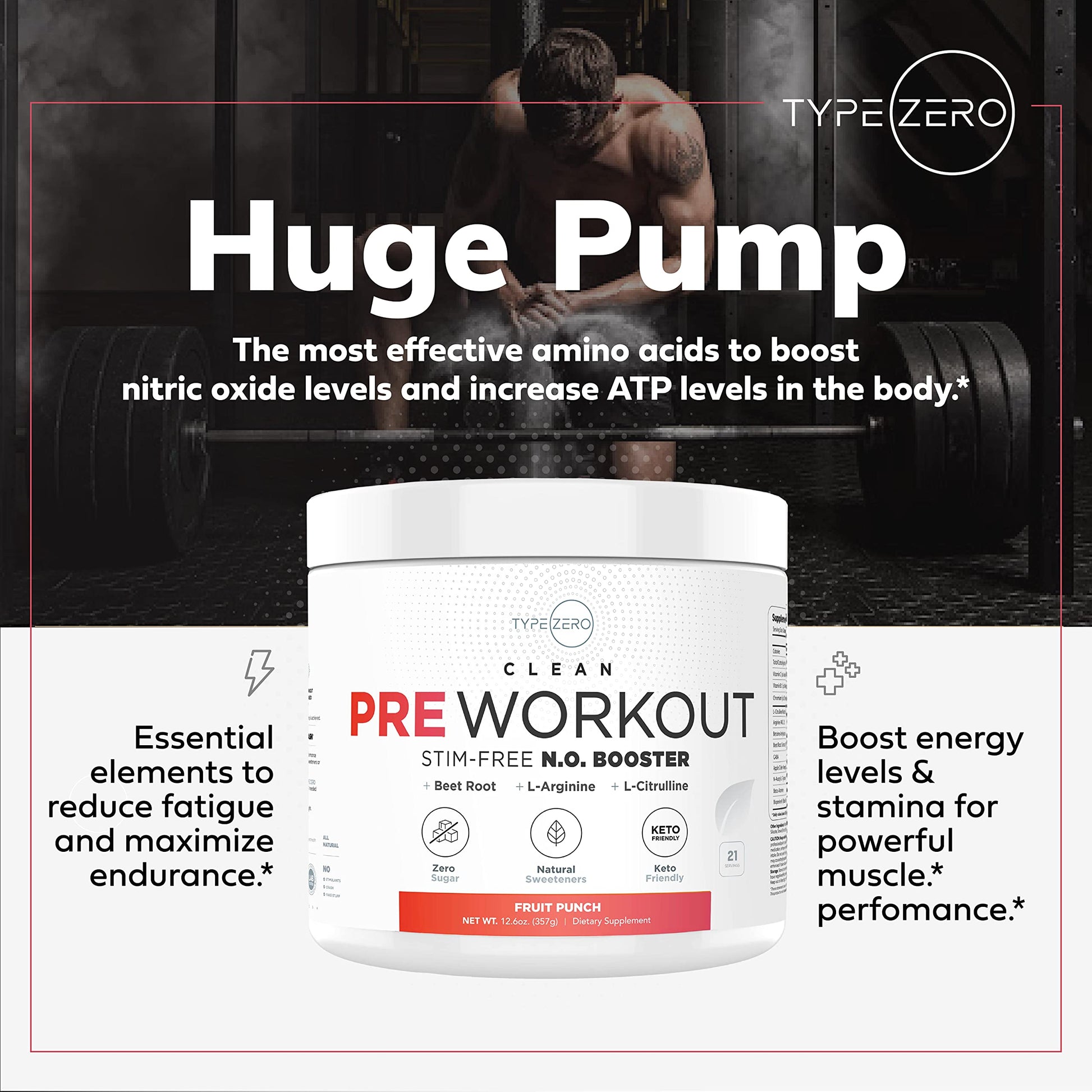 Ultra Clean Stim Free Pump Pre Workout + Nitric Oxide Booster (Fruit Punch) Beetroot, 7G Arginine Citrulline Malate, Betaine, Beta A, ACV+ - Sugar/Caffeine Free Natural Non Stim Preworkout Men & Women Type Zero uk supplements