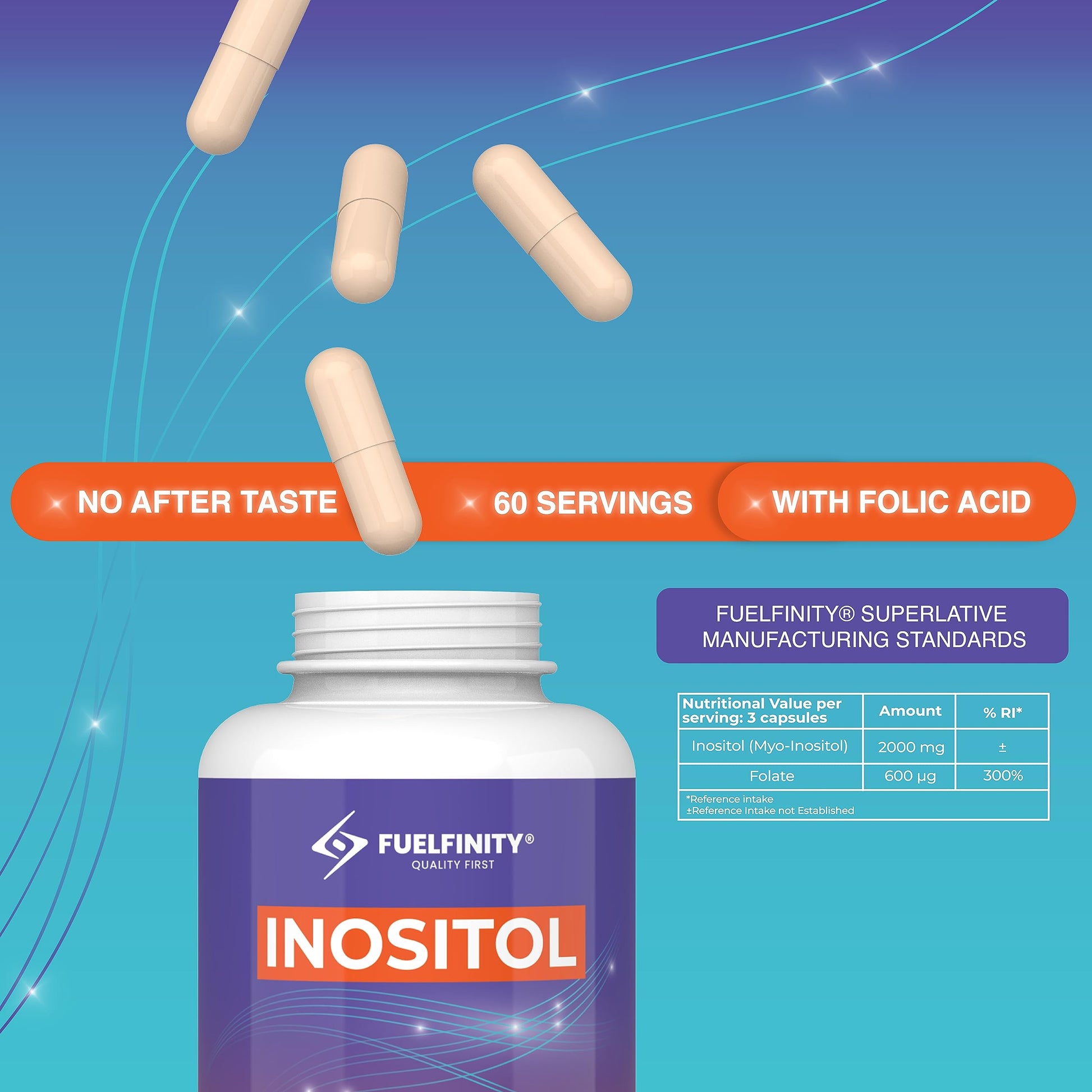Myo-Inositol & Folic Acid | 2000mg Inositol | 180 Capsules | PCOS and Fertility Supplement FuelFinity uk supplements