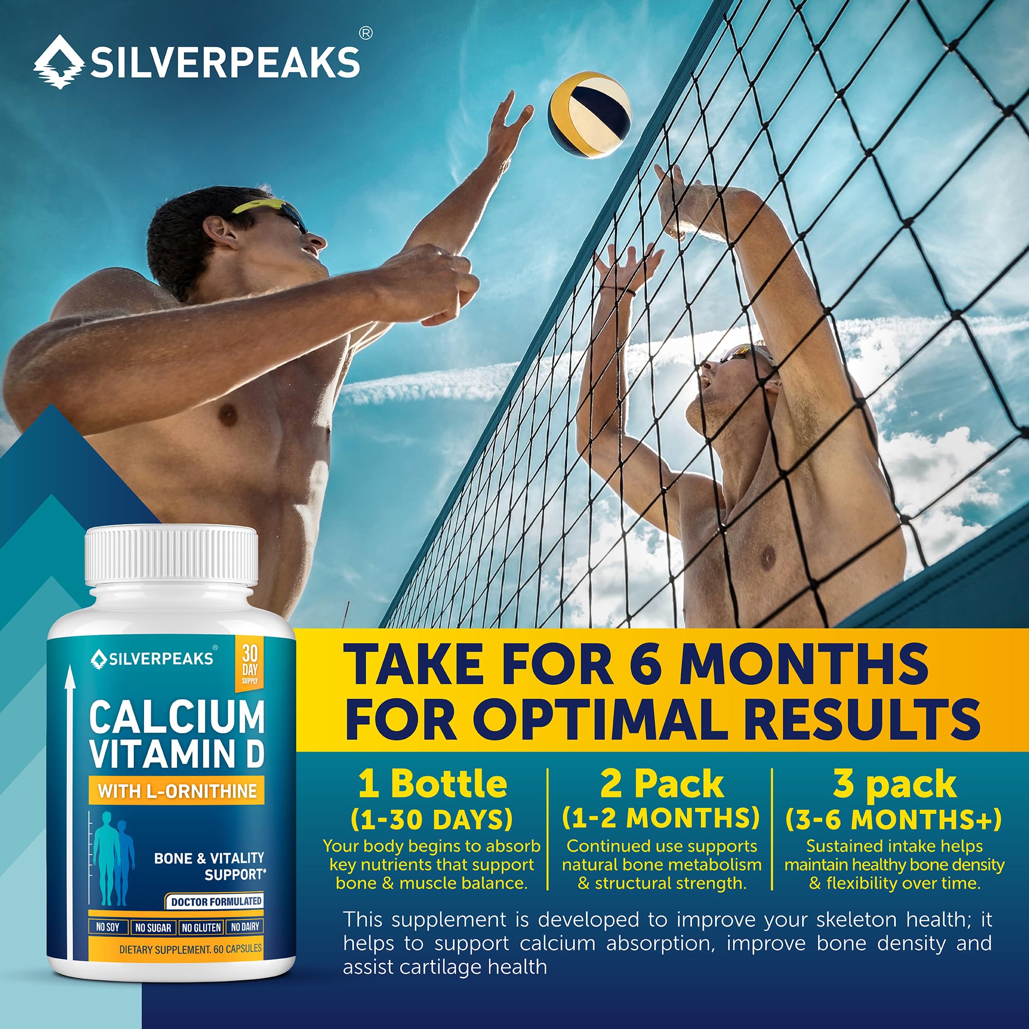Calcium Supplement with Vitamin D3 and Zinc for Bone Health – Supports Bone Strength & Density – Gentle Non-Constipating Mineral & Amino Acids Blend for Women & Men - 60 Capsules (30 Day Supply) SILVERPEAKS uk supplements