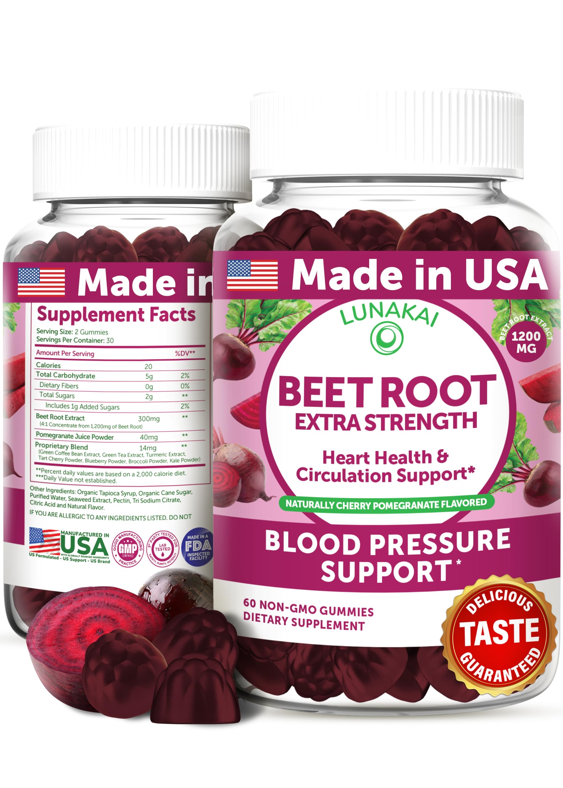 Lunakai USA Made Beet Root Gummies with Antioxidant Blend - Delicious Non-GMO Beet Chews, 60ct Lunakai uk supplements