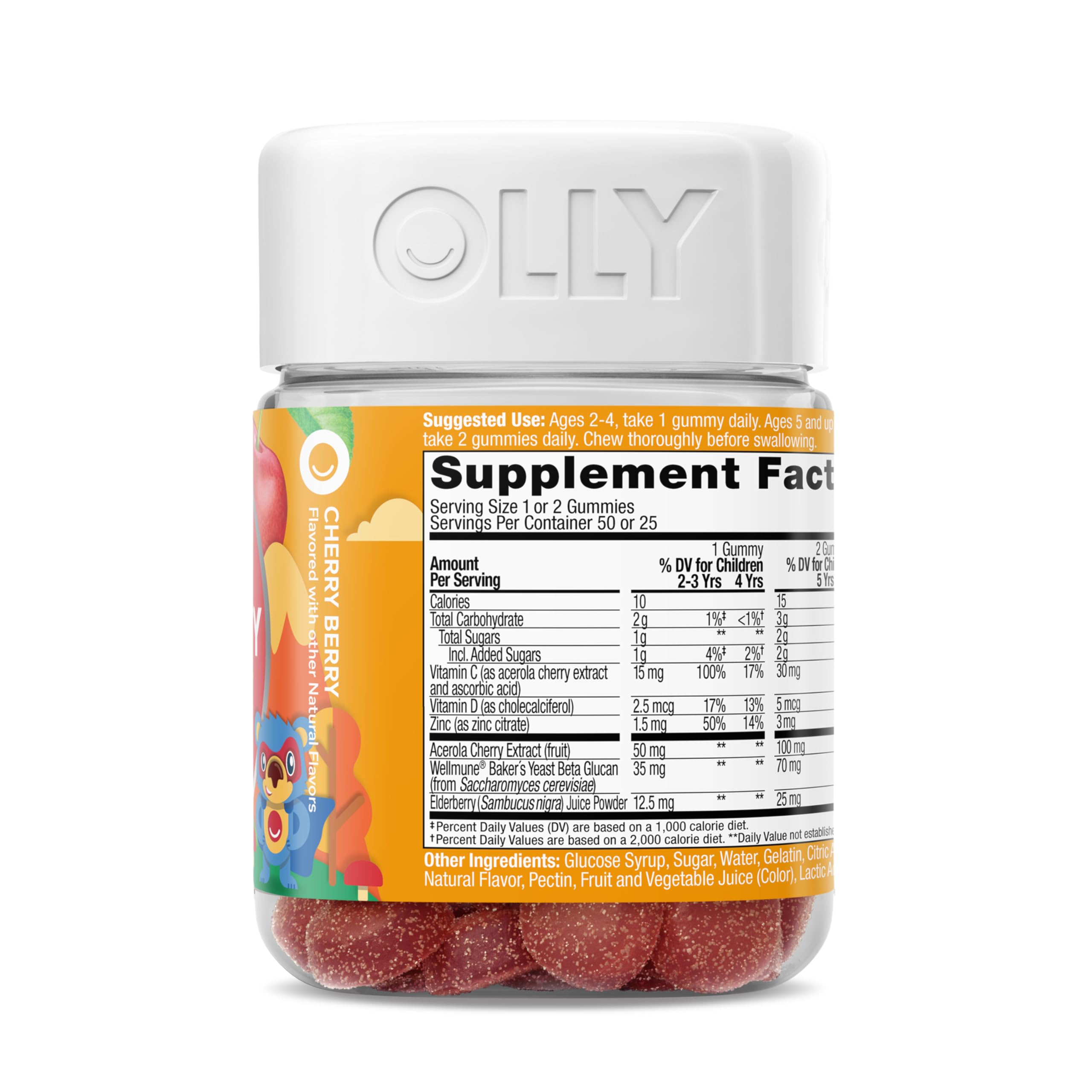 OLLY Kids Immunity Gummy, Immune Support, Wellmune, Elderberry, Vitamin C, Zinc, Chewable Supplement, Cherry - 50 Count OLLY uk supplements