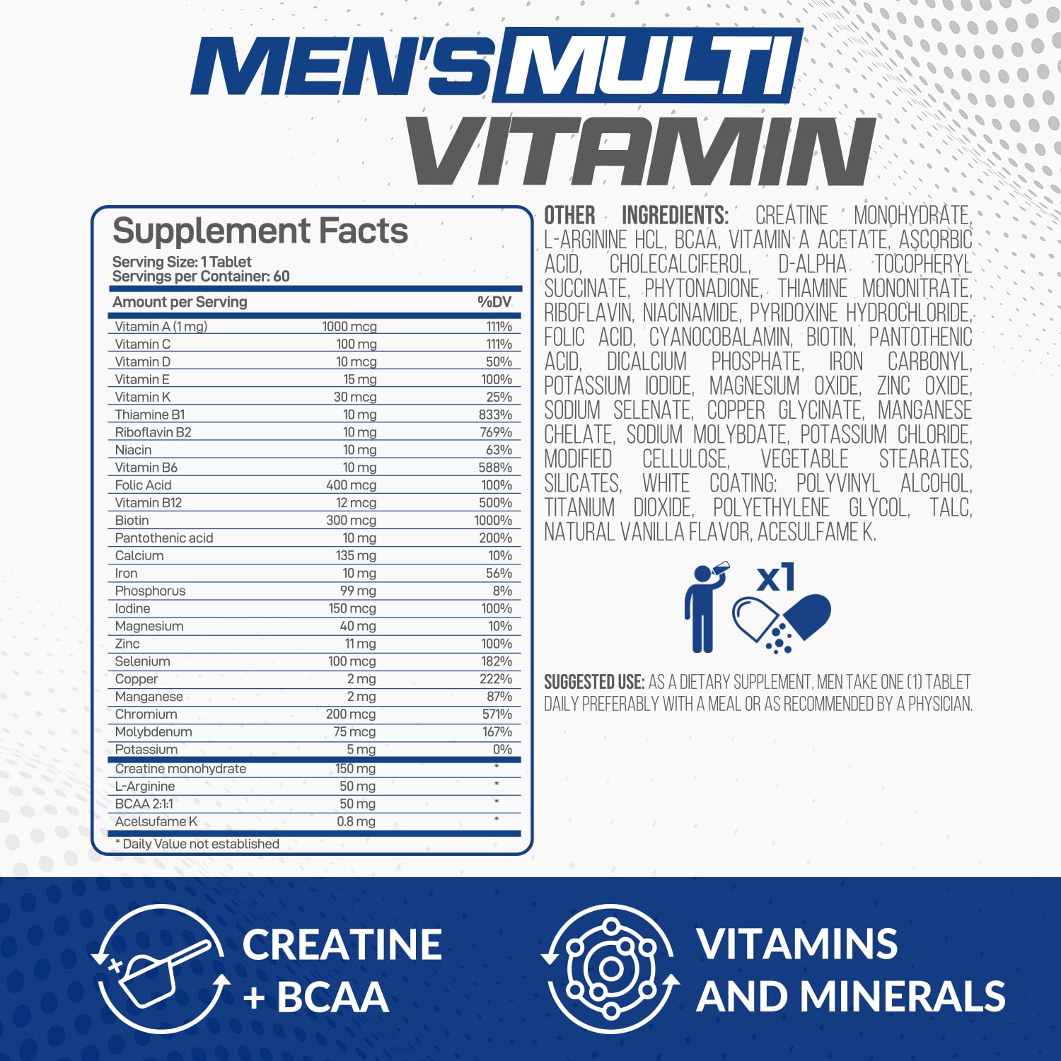 Forzagen Essentials Men's Multivitamin with Creatine and BCAA, Complete Vitamin and Mineral Complex, 60 Tablets Forzagen uk supplements