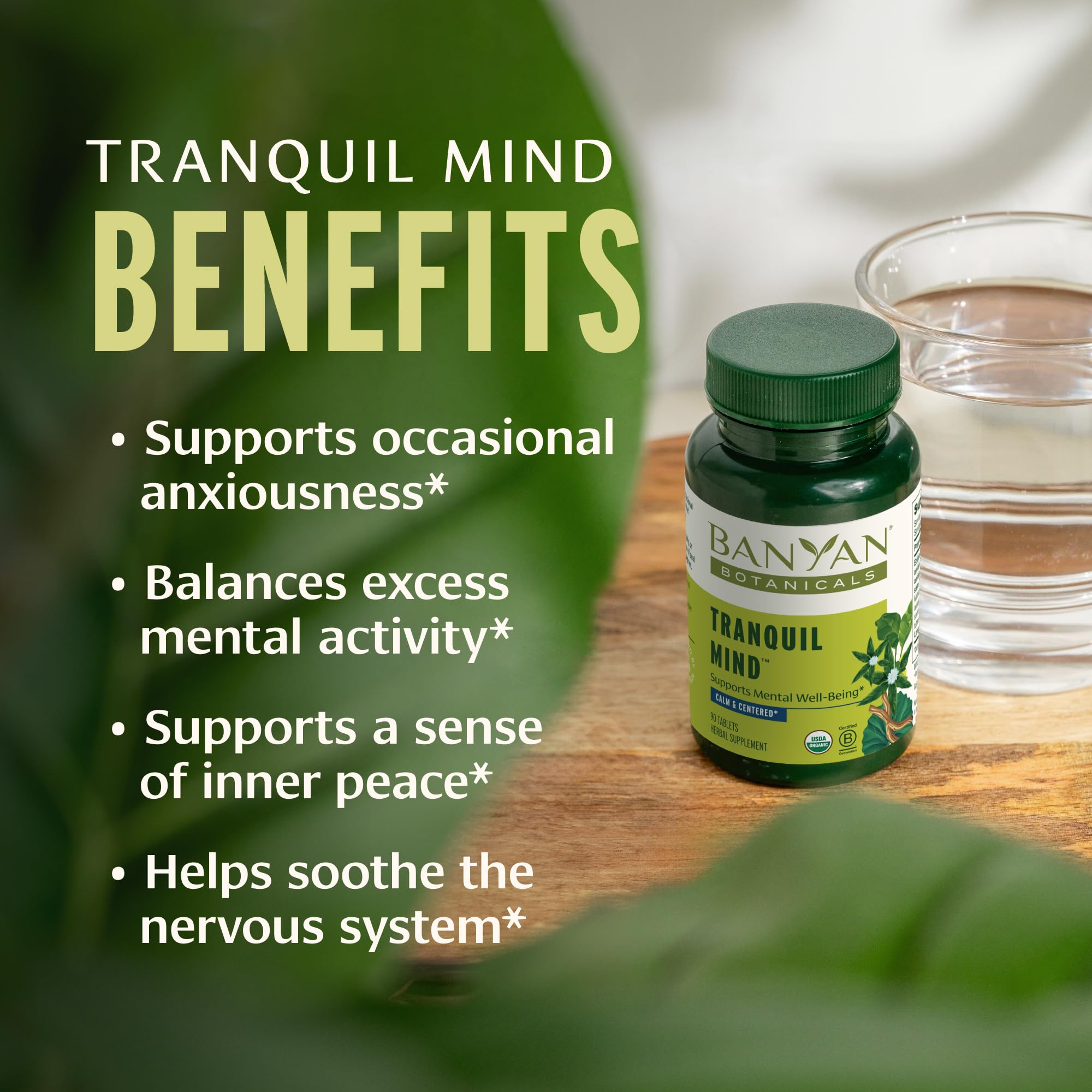 Banyan Botanicals Organic Tranquil Mind – Nervous System Support & Physical Relaxation Supplement – with Skullcap, Passionflower & Gotu Kola – Non-Drowsy Systemic Grounding – 90 Tablets – USDA Organic Banyan Botanicals uk supplements