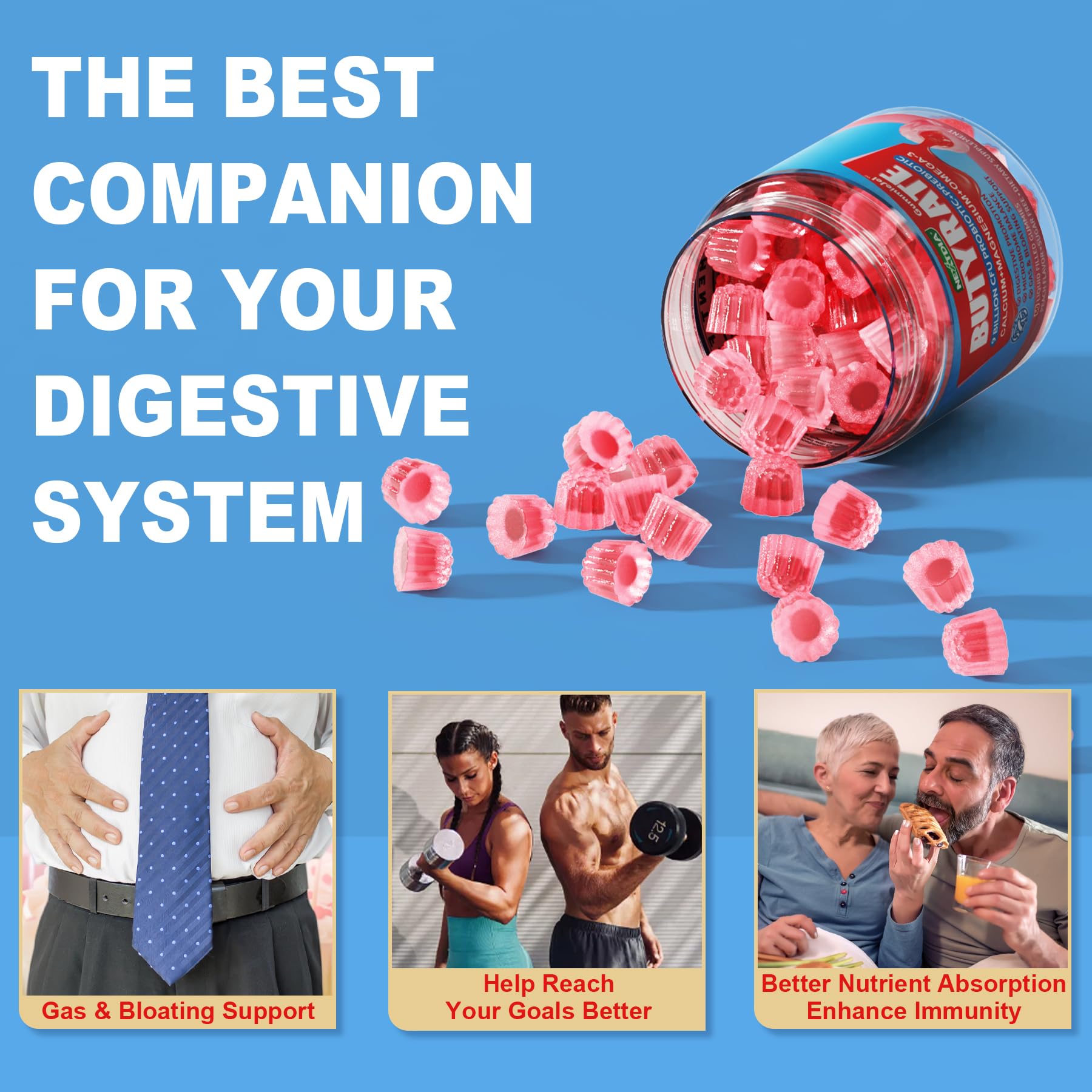 Butyrate Gummies with Probiotic + Prebiotic + Postbiotic, Omega-3 500mg,Fiber with 9 Billion CFU Probiotics, Calcium & Magnesium, Inulin,Psyllium Husk for Digestive Health,Bloating Support,Sugar Free Nextdia uk supplements