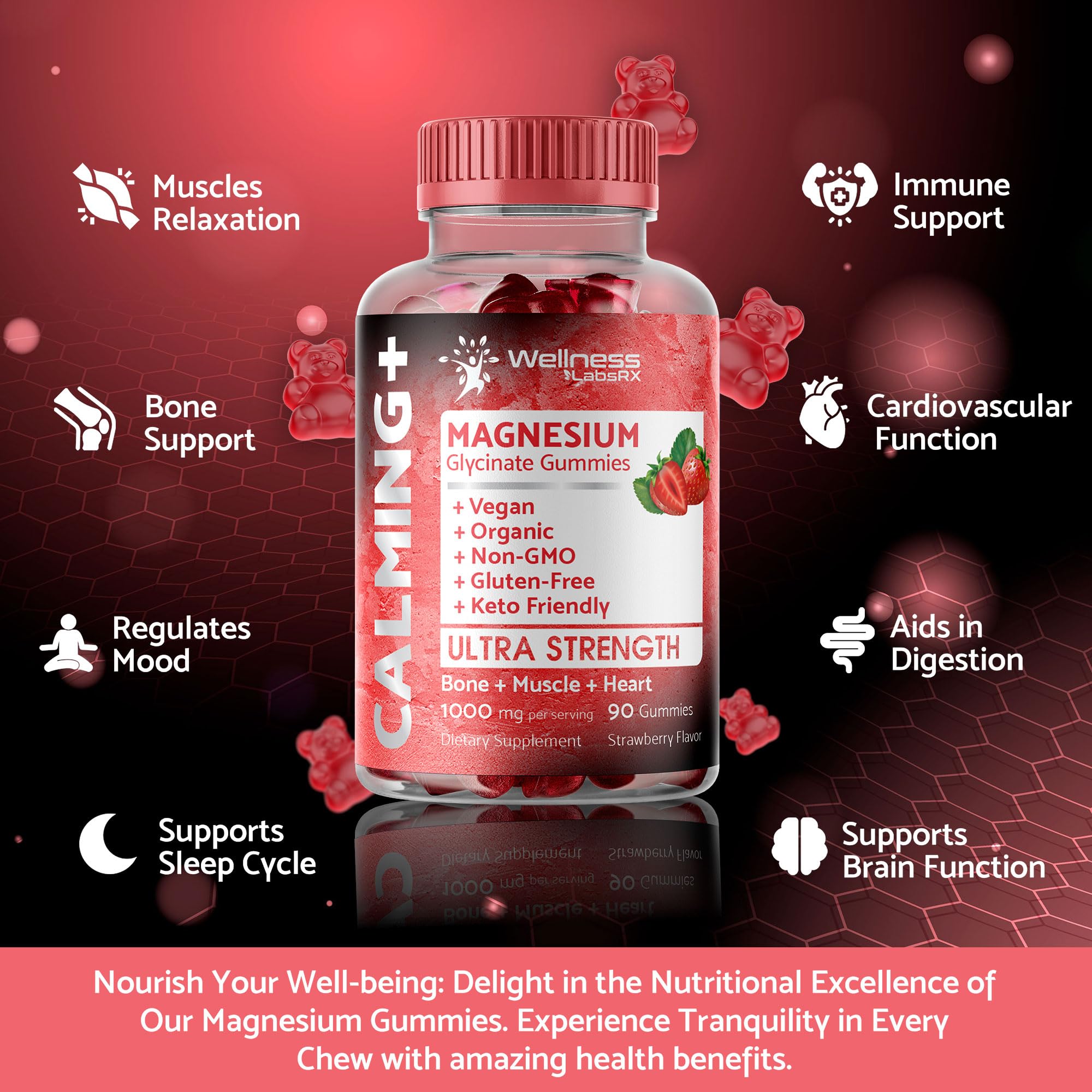 Magnesium Glycinate Gummies - 1000 mg - Magnesium Supplement to Support WELLNESS LABSRX uk supplements