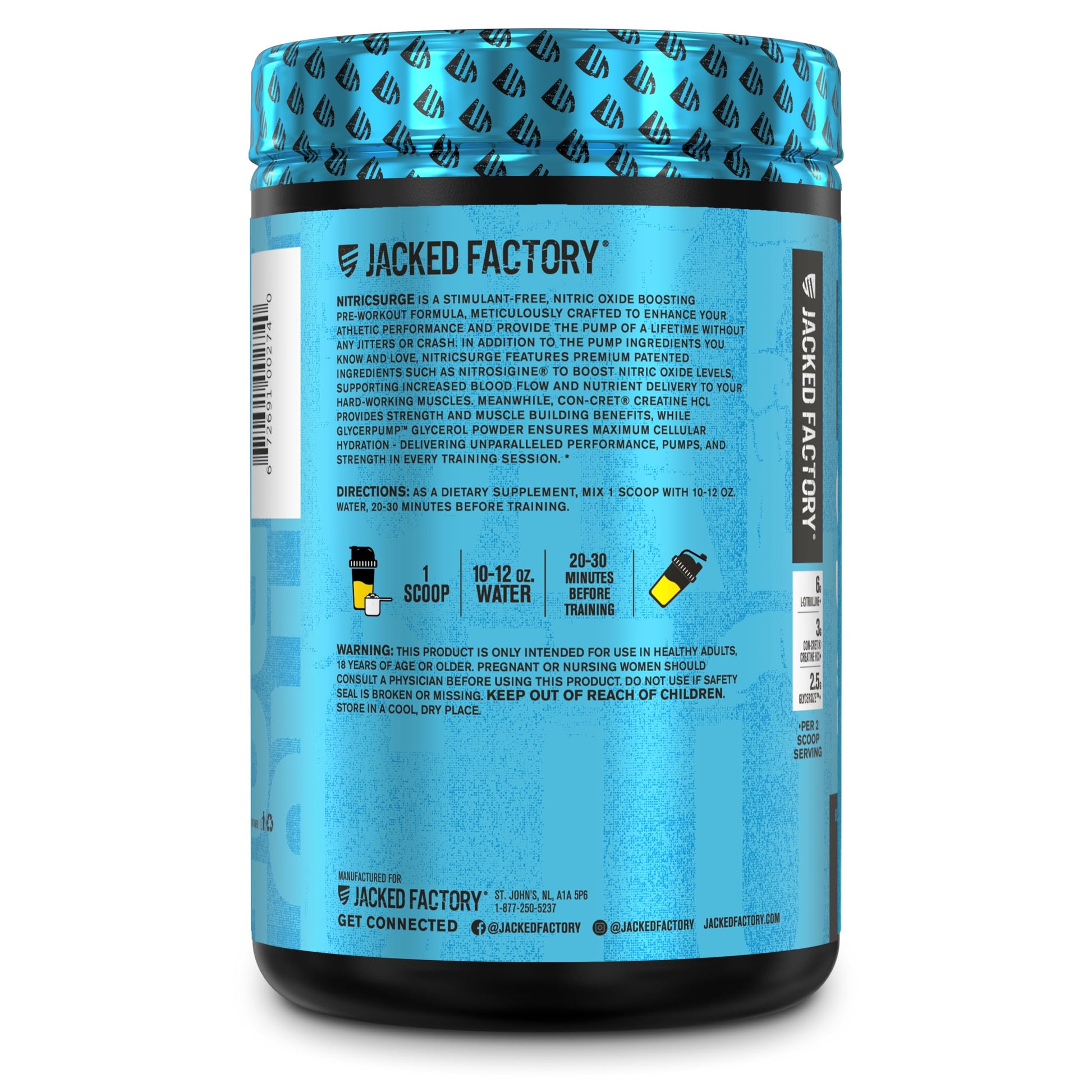 Nitric Surge Stim Free Pre Workout Powder - Caffeine Free Nitric Oxide Supplement Jacked Factory uk supplements