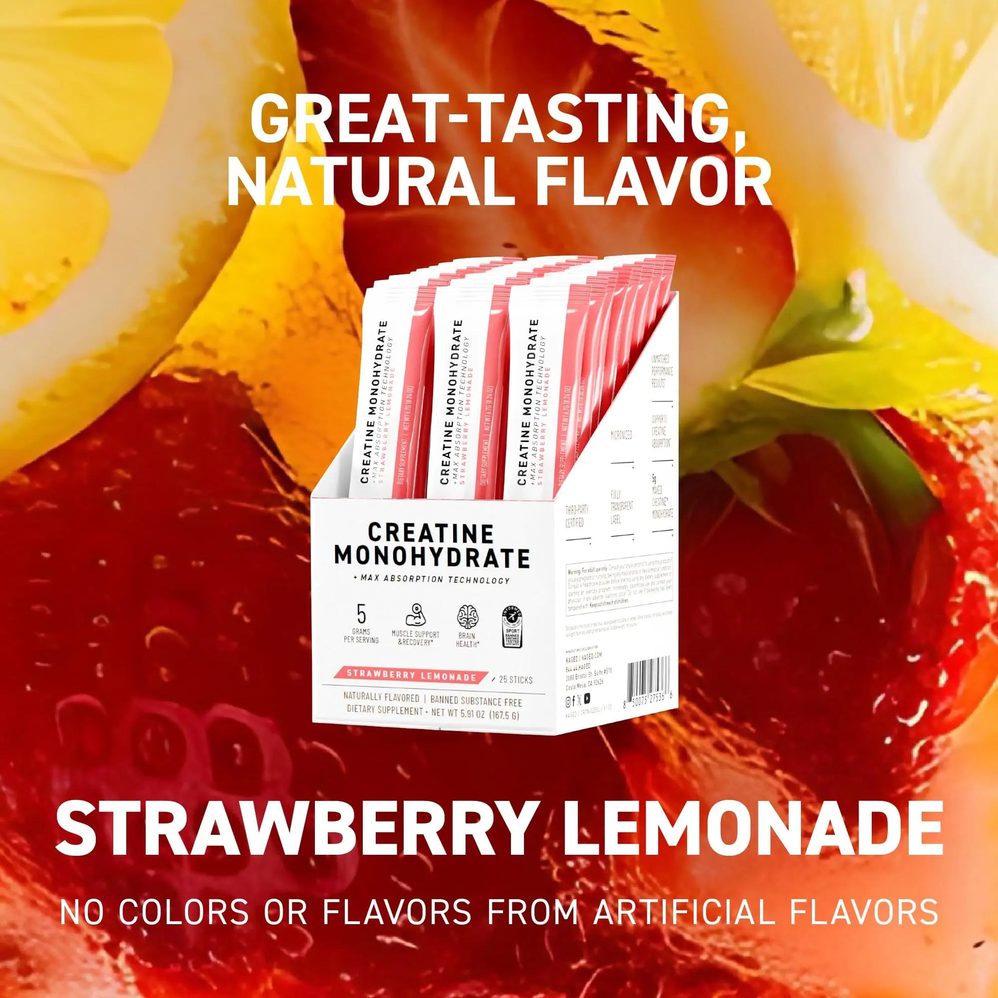 Kaged Creatine Monohydrate + Max Absorption Technology | Micronized Powder Stick Packs | Strawberry Lemonade | Muscle Building & Recovery | Brain Health Kaged uk supplements