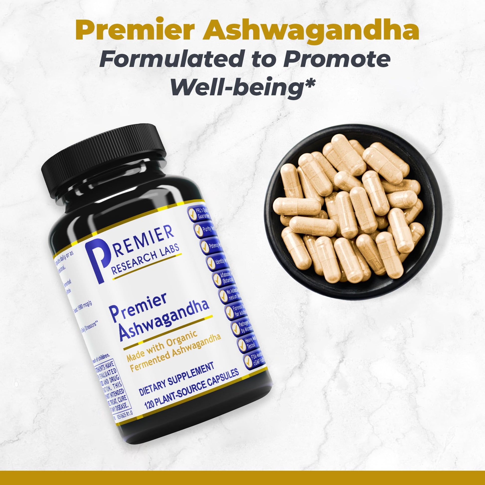 Premier Research Labs Premier Ashwagandha - Pure Supplement for Women & Men with Organic Ashwagandha Root, Herbal Pills for Stress & Sleep Support, Fermented for Absorption - 120 Plant-Based Capsules Premier Research Labs uk supplements