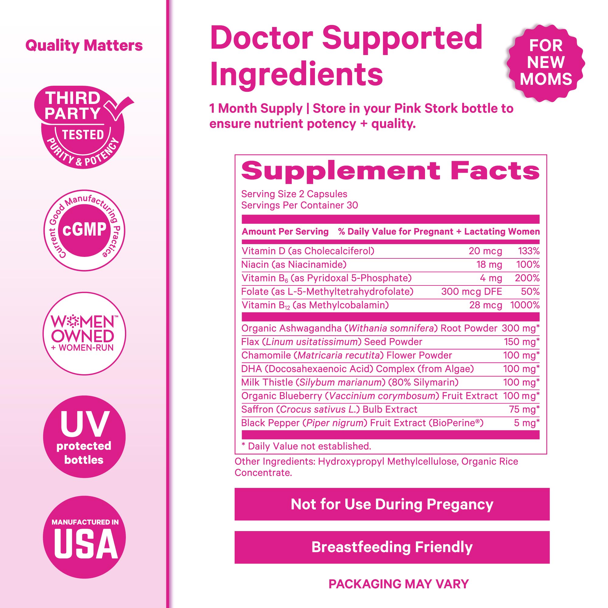 Pink Stork Postpartum Mood Support - Postnatal Hormone Balance for Women - Breastfeeding Friendly - Stress & Cognitive Support, New Mom Essentials - Ashwagandha, Chamomile, & Vitamin D, 60 Capsules Pink Stork uk supplements