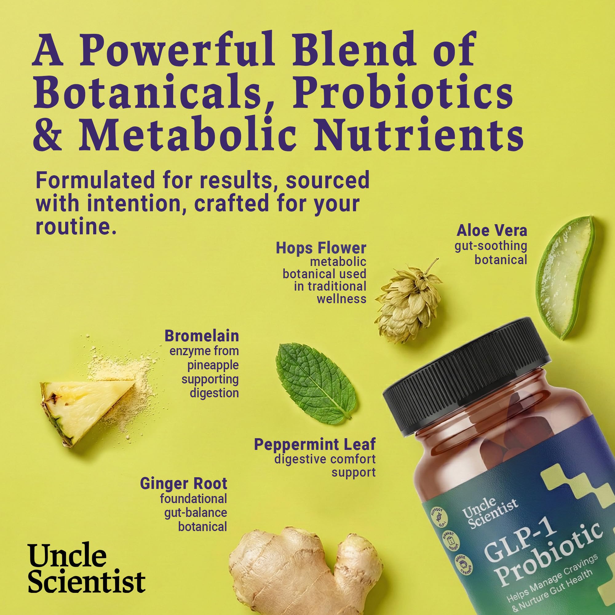 Uncle Scientist GLP-1 Probiotic Dietary Supplement, Supports Healthy Appetite and Metabolic Function - Chromium, Green Tea, Cinnamon, Probiotics & Herbal Blend, 60 Capsules (30-Day Supply) Uncle Scientist uk supplements