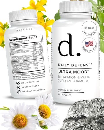 Daily Defense Mood Support Supplement - Ultra Mood 60 Count Mood Enhancer with Calcium Carbonate, Folic Acid, GABA, 5-HTP, Ashwagandha Root Extract & More - Non GMO Mood & Relaxation Supplement Daily Defense uk supplements