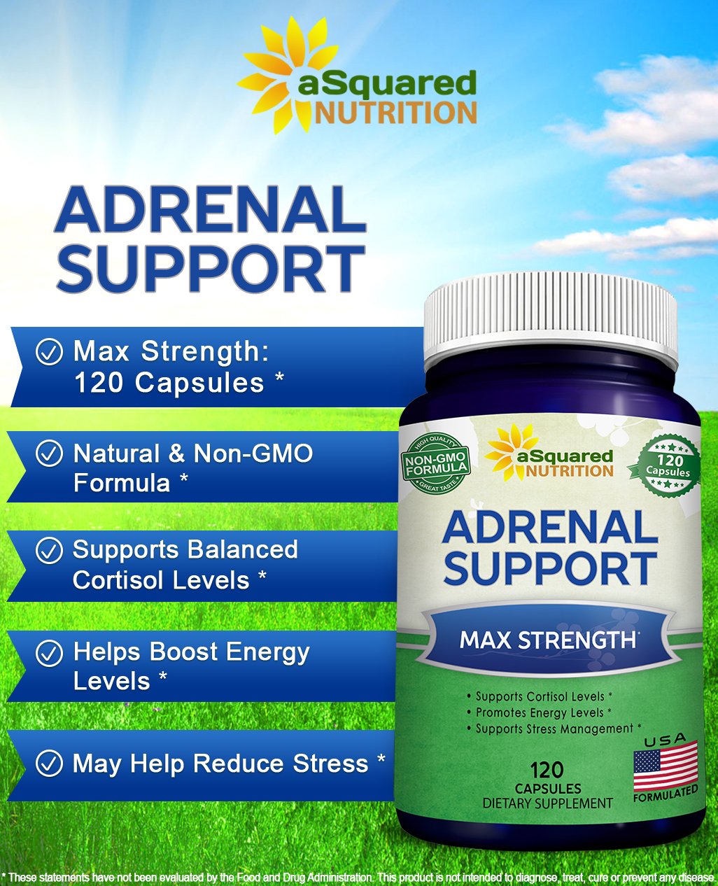 aSquared Nutrition Adrenal Support & Cortisol Manager Supplement (120 Capsules)-Adrenal Health w/Vitamin C Complex Pills to Support Fatigue & Stress Relief-Ashwagandha, L-Tyrosine, Rhodiola & Ginseng aSquared Nutrition uk supplements