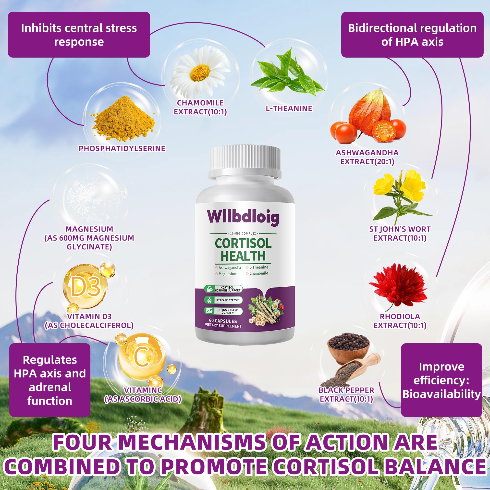 Cortisol Supplements for Women Men, High Cortisol Reducer Health, Detox Cortisol Manager for Stress Relief ,Mood and Sleep with Ashwagandha, L-Theanine, Lower and Control - Non-GMO,Vegan 60 Capsules Wllbdloig uk supplements