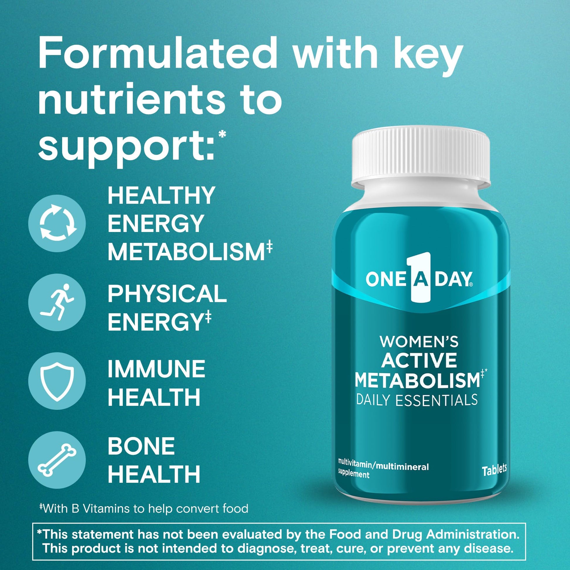 One A Day Women's Active Metabolism Daily Essential, Multivitamin for Women, Metabolism Support, Vitamins for Women with All 8 B-Vitamins, Vitamin D, Magnesium & More,120 Count ONE A DAY uk supplements