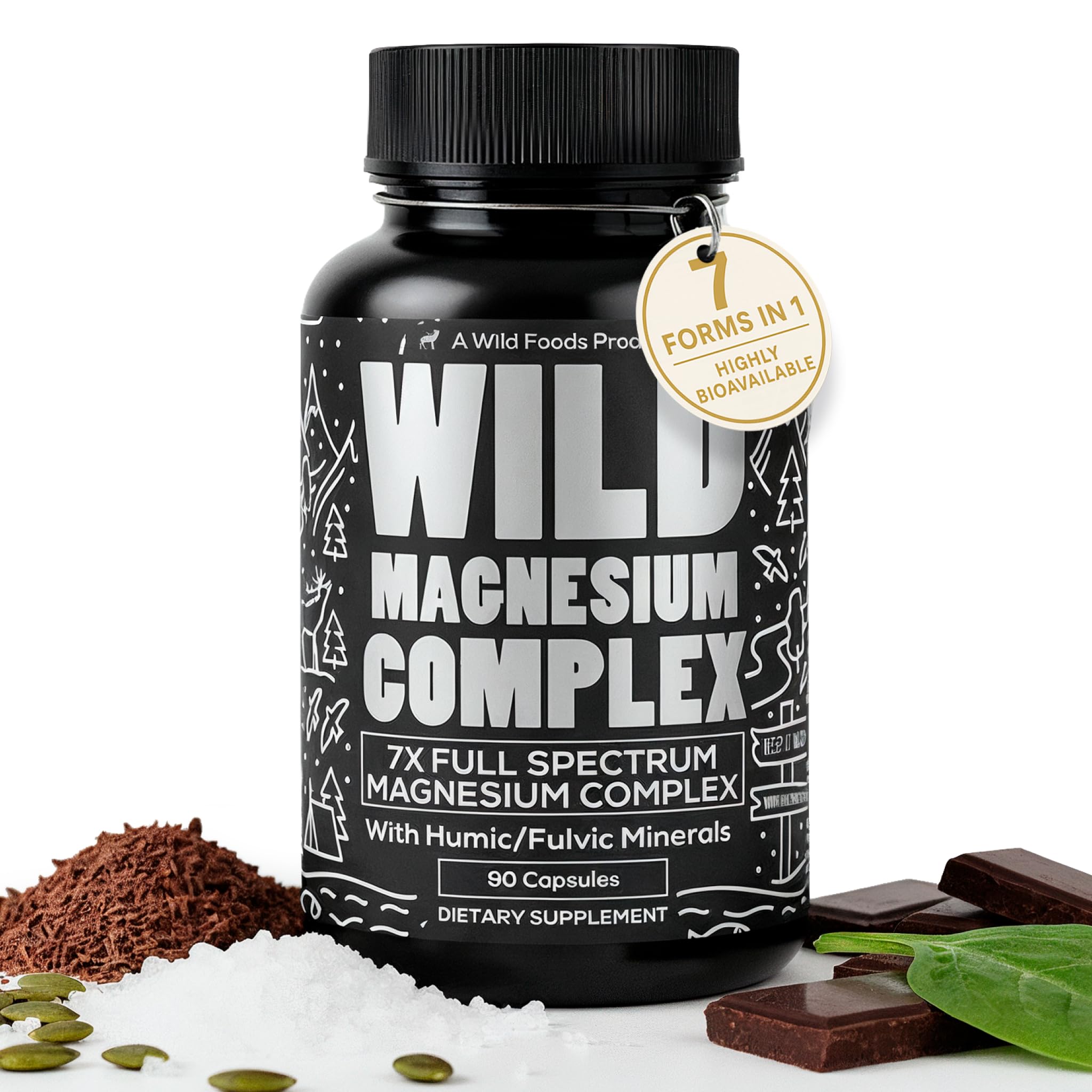 Wild Foods Magnesium Complex Supplement with 7X Forms, 90 Capsules | High Absorption, Full Spectrum, Easy Digestion | 500mg Glycinate, Bisglycinate, Malate, Orotate, Citrate, Taurate Wild Foods uk supplements