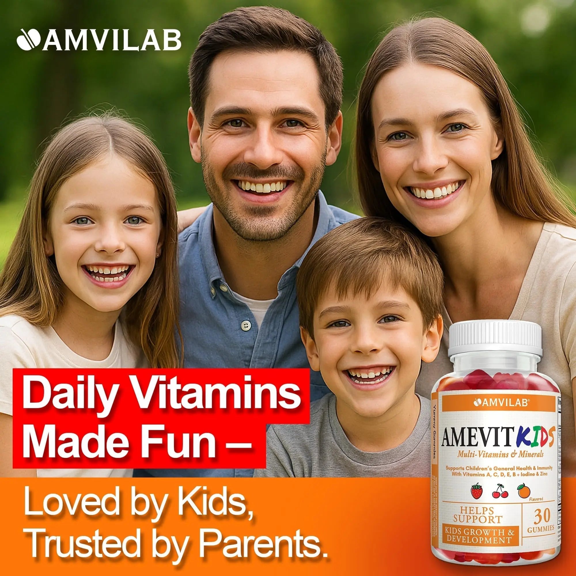 AMVILAB Amevit Kids Gummy Multivitamin – Complete Daily Vitamins for Children – with Essential Nutrients for Growth & Immunity AMVILAB uk supplements