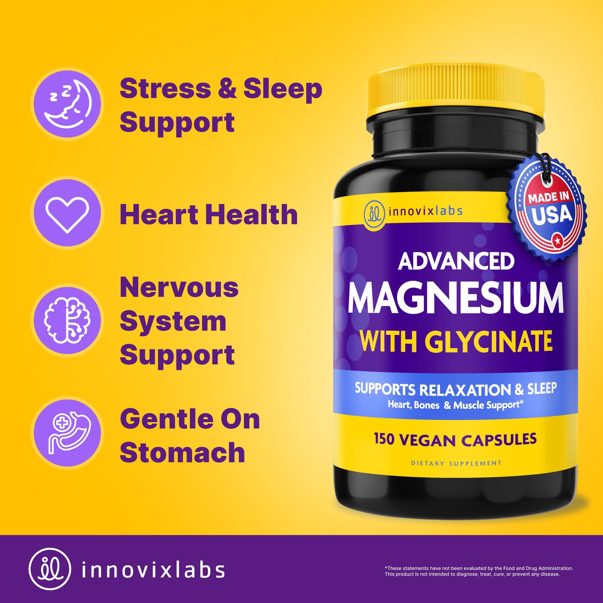 InnovixLabs Advanced Magnesium Capsules - 150 Ct, 210 mg - Chelated Glycinate and Malate - High Absorption, Promotes Relaxation, Bones, Muscle Health, Vegan Malate Sleep Supplement InnovixLabs uk supplements