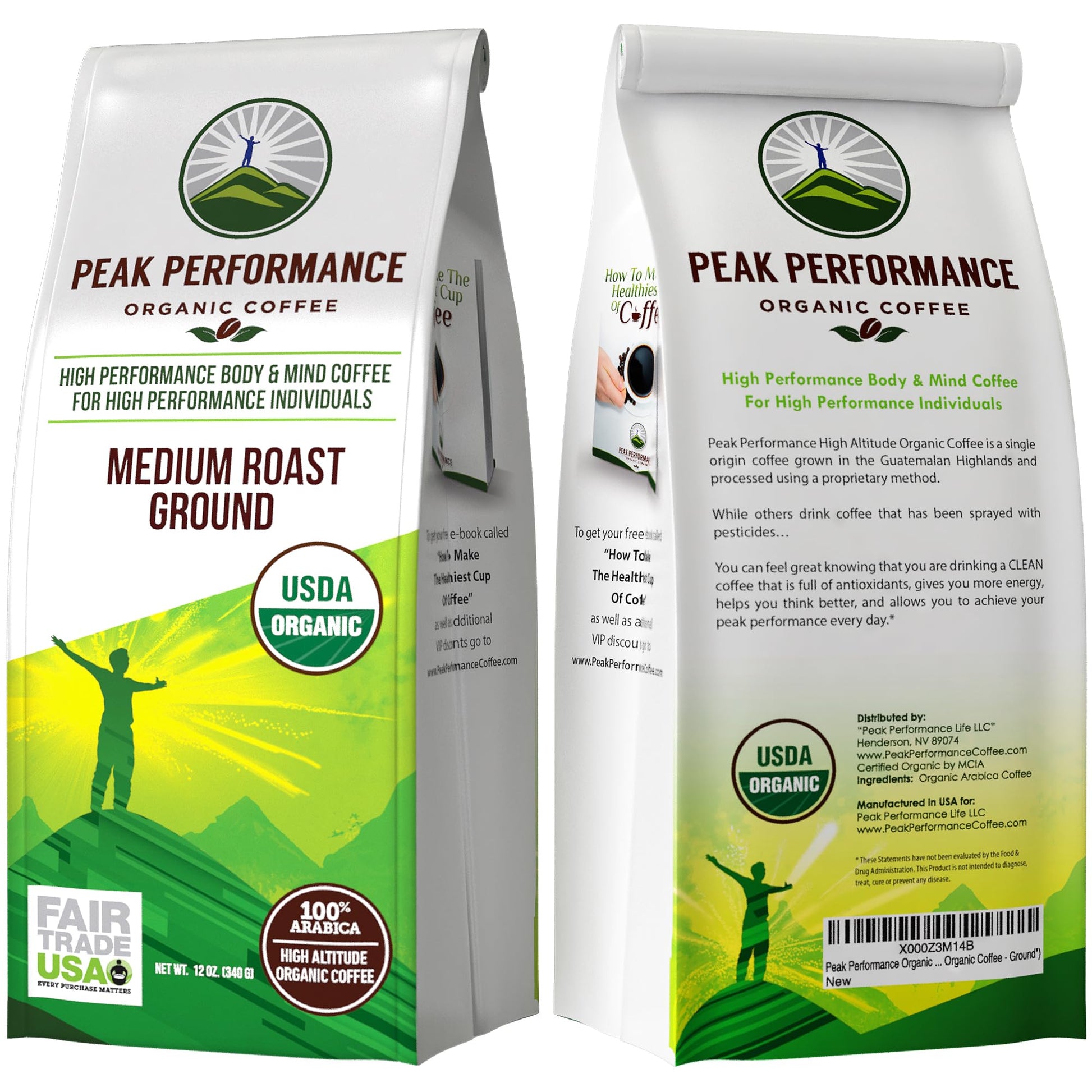 Peak Performance High Altitude Organic Coffee - Fair Trade, Low Acid, Non GMO, and Beans Full of Antioxidants - Medium Roast Smooth Tasting USDA Certified Organic Ground Coffee Bag 12 oz Peak Performance uk supplements