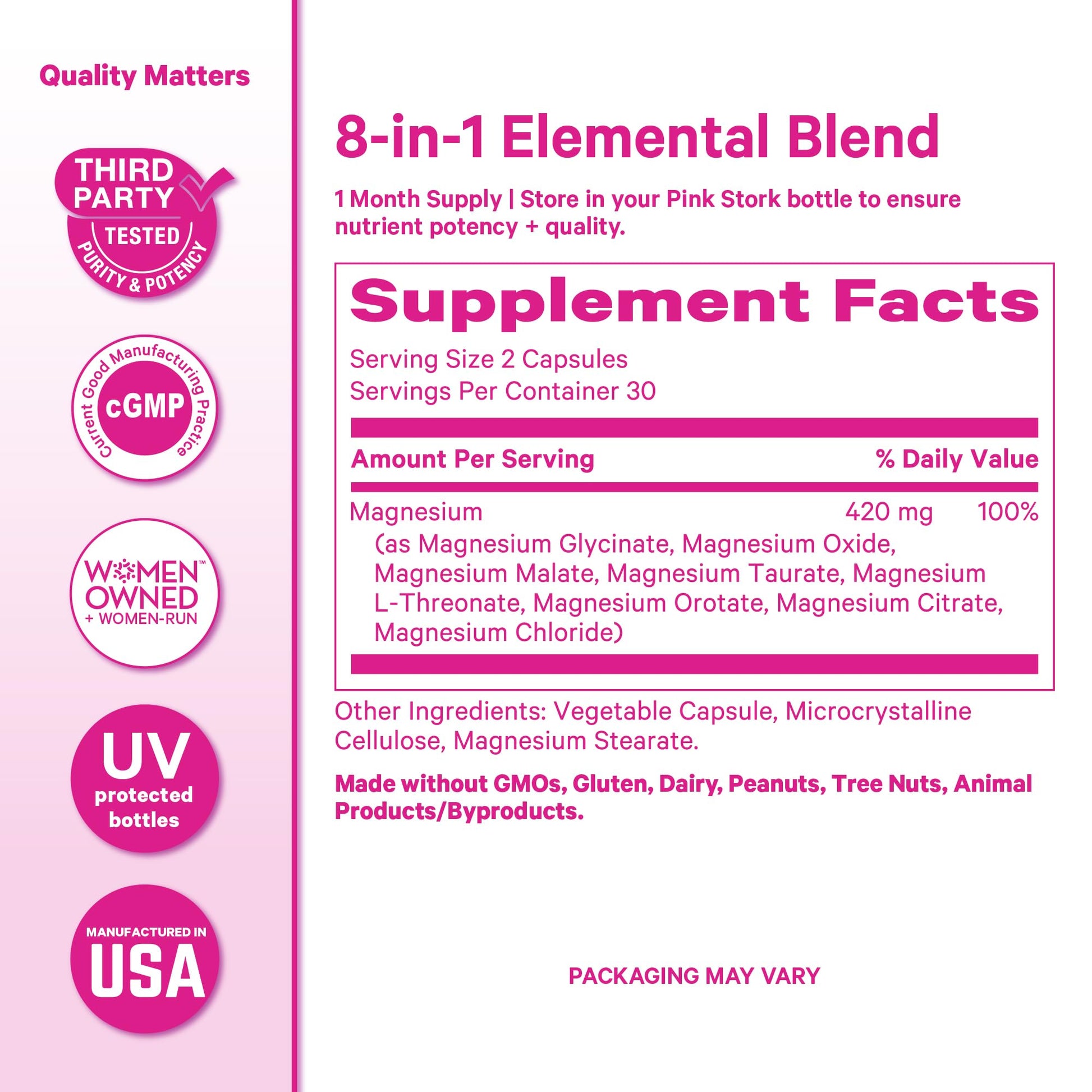 Pink Stork Magnesium Complex for Women - 8 Forms Including Glycinate, Malate, Citrate & L-Threonate - Stress, Sleep, Muscle & Hormone Support - 400 mg Elemental Magnesium - 60 Vegan Capsules Pink Stork uk supplements