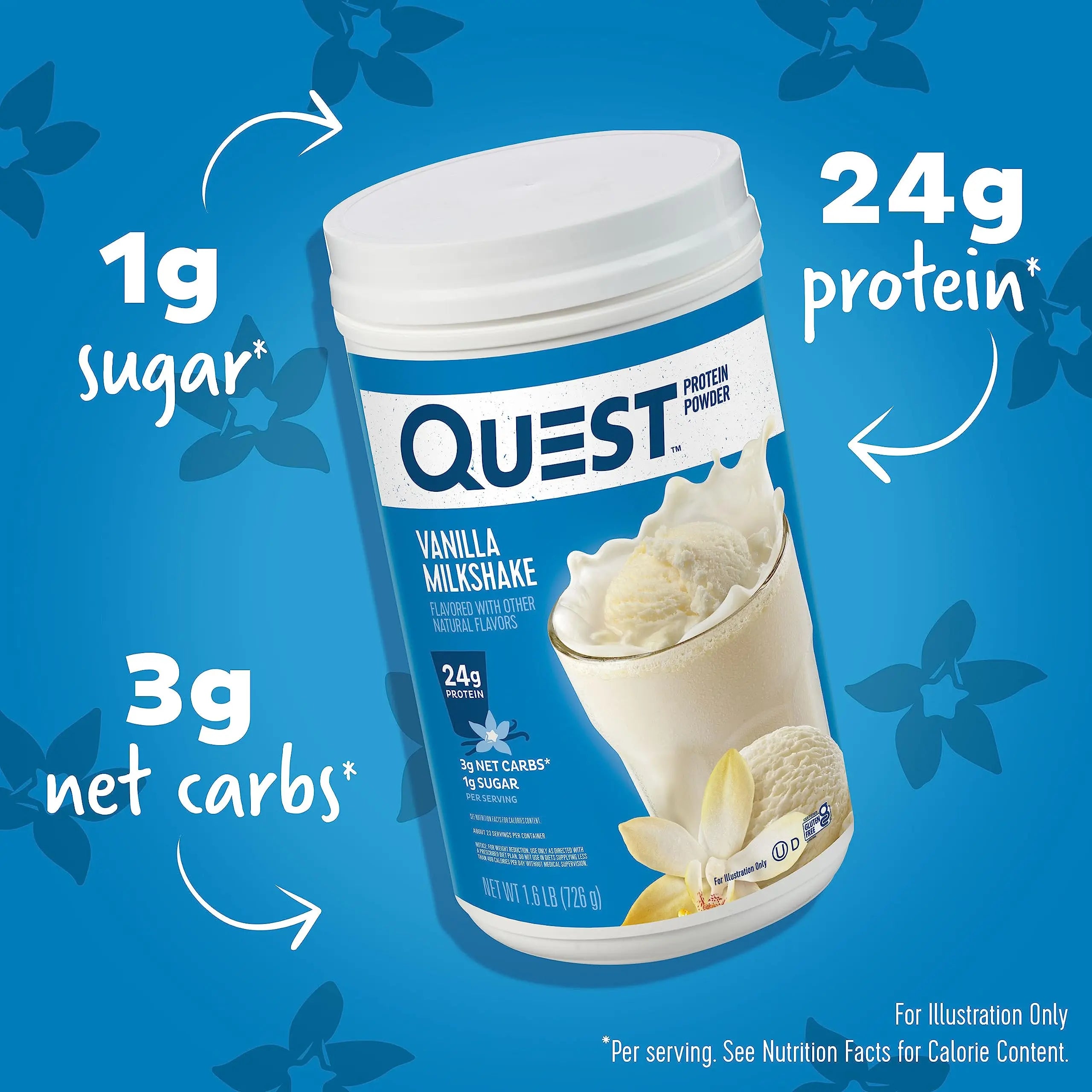 Quest Nutrition Vanilla Milkshake Protein Powder, 24g of Protein, 1g of Sugar, Low Carb, Gluten Free, 1.6 Pound, 23 Servings Quest uk supplements