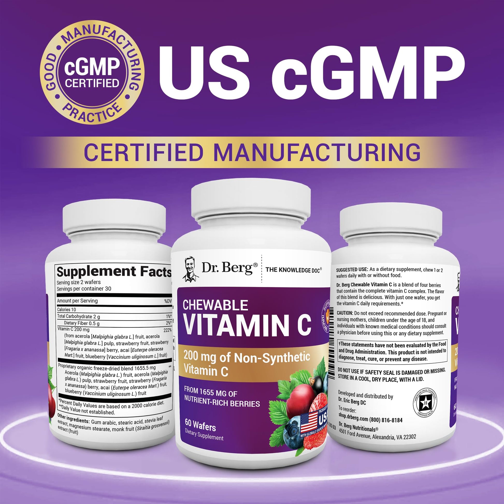 Dr. Berg Chewable Vitamin C Complex - Made with Organic, Non-GMO Berries - 60 Delicious Wafers Dr. Berg Nutritionals uk supplements
