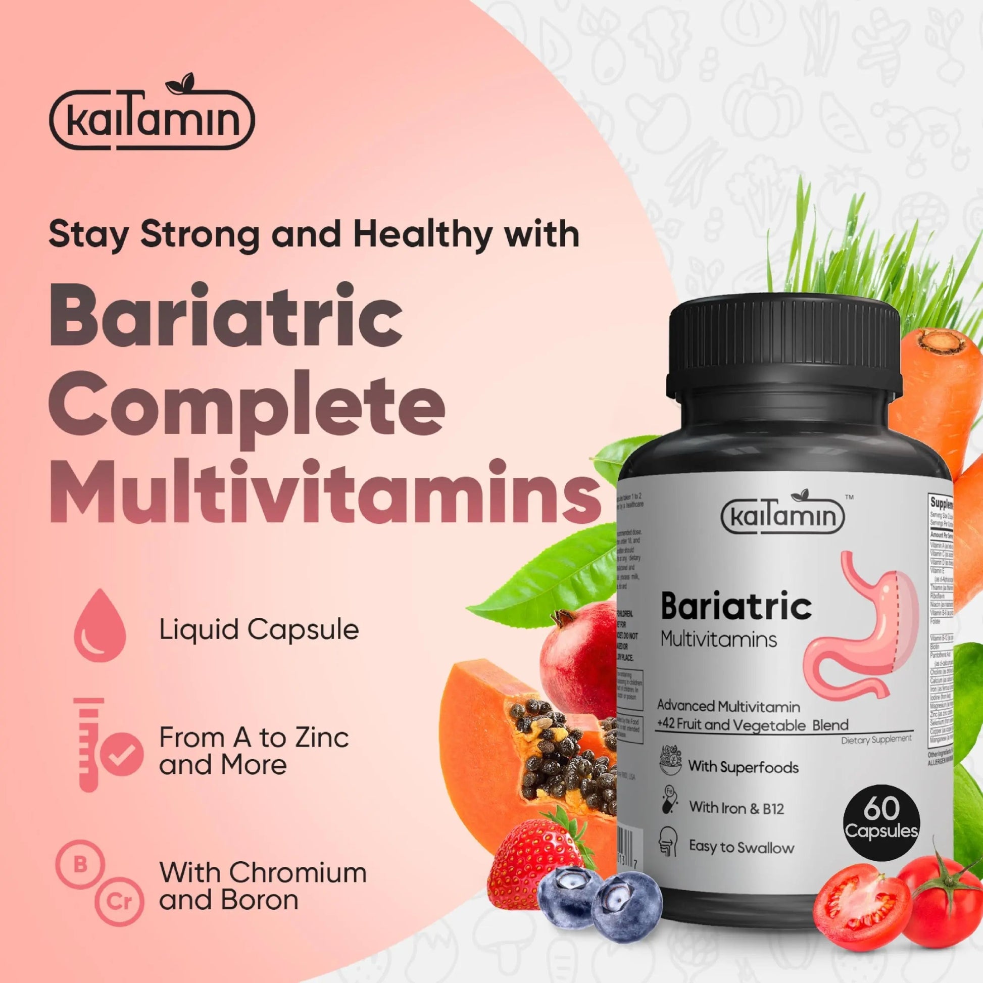 Bariatric Multivitamin with Iron - Easy-to-Swallow Capsule for Post Bariatric Surgery - Post Sleeve and Post Bypass Kaitamin uk supplements