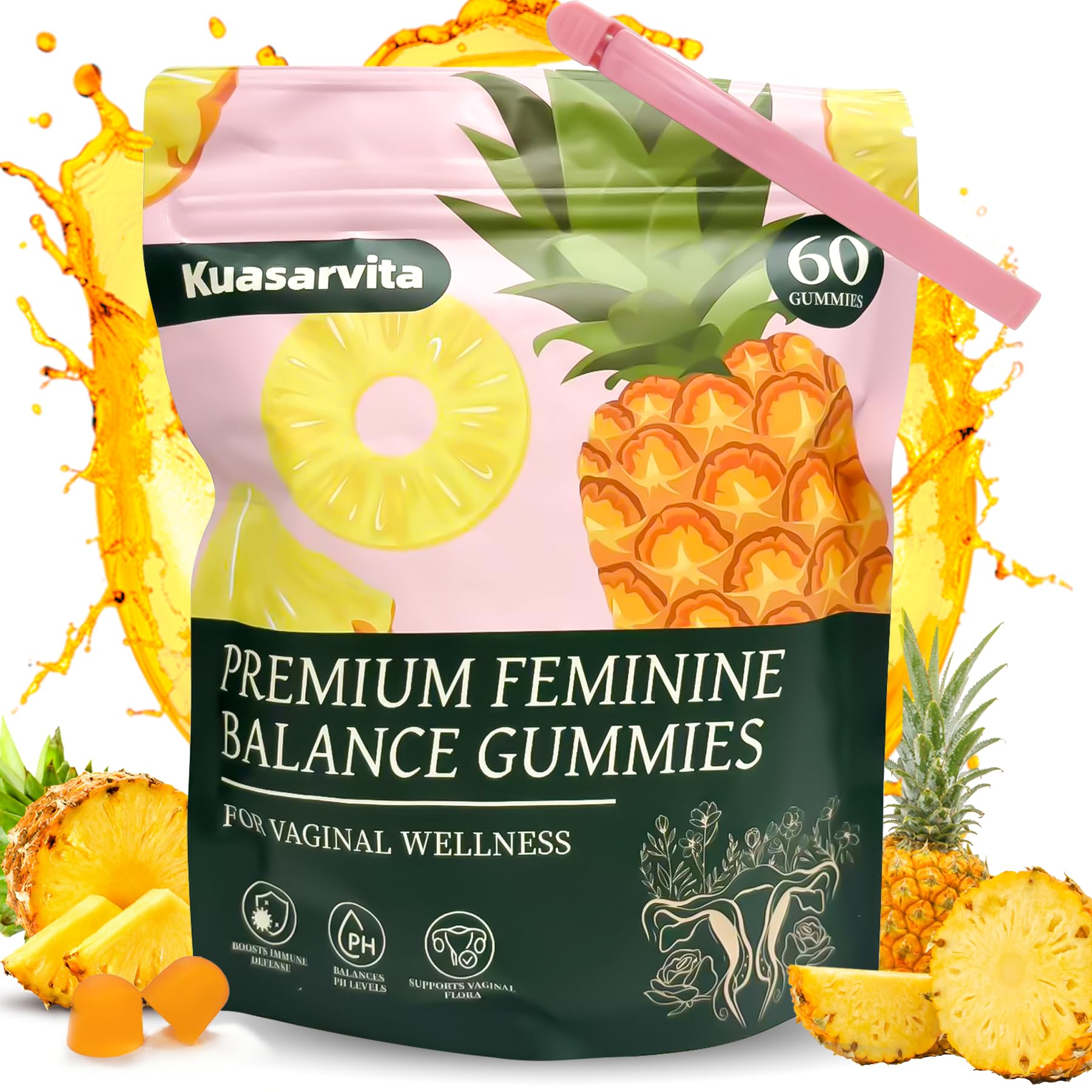 Premium Feminine Balance Gummies,Vital Vaginal Probiotics Source Feminine Gummies,Probiotic Gummies for Prenatal & Postnatal Women - Probiotics for Digestion, pH Balance, Gut Health, Immune Support Kuasarvita uk supplements