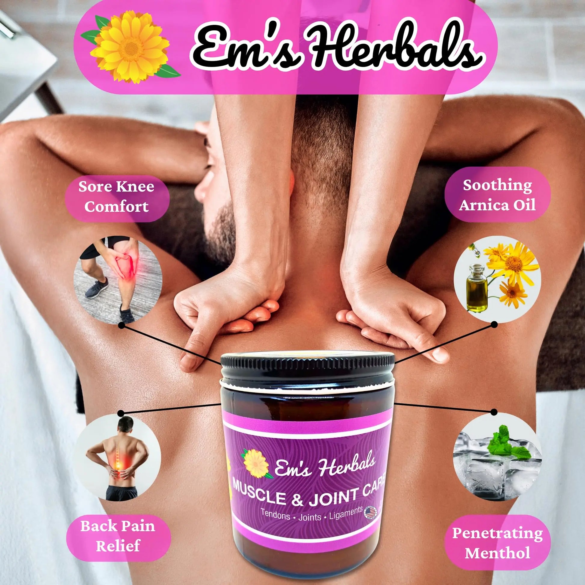 Em's Herbals, Muscle & Joint Care Arnica Salve - Amplified Arnica Salve Made with Menthol Crystals, and Effective Essential Oils to Penetrate Deep into Muscles, Joints, and Back Discomfort (2 oz) Em's Herbals uk supplements