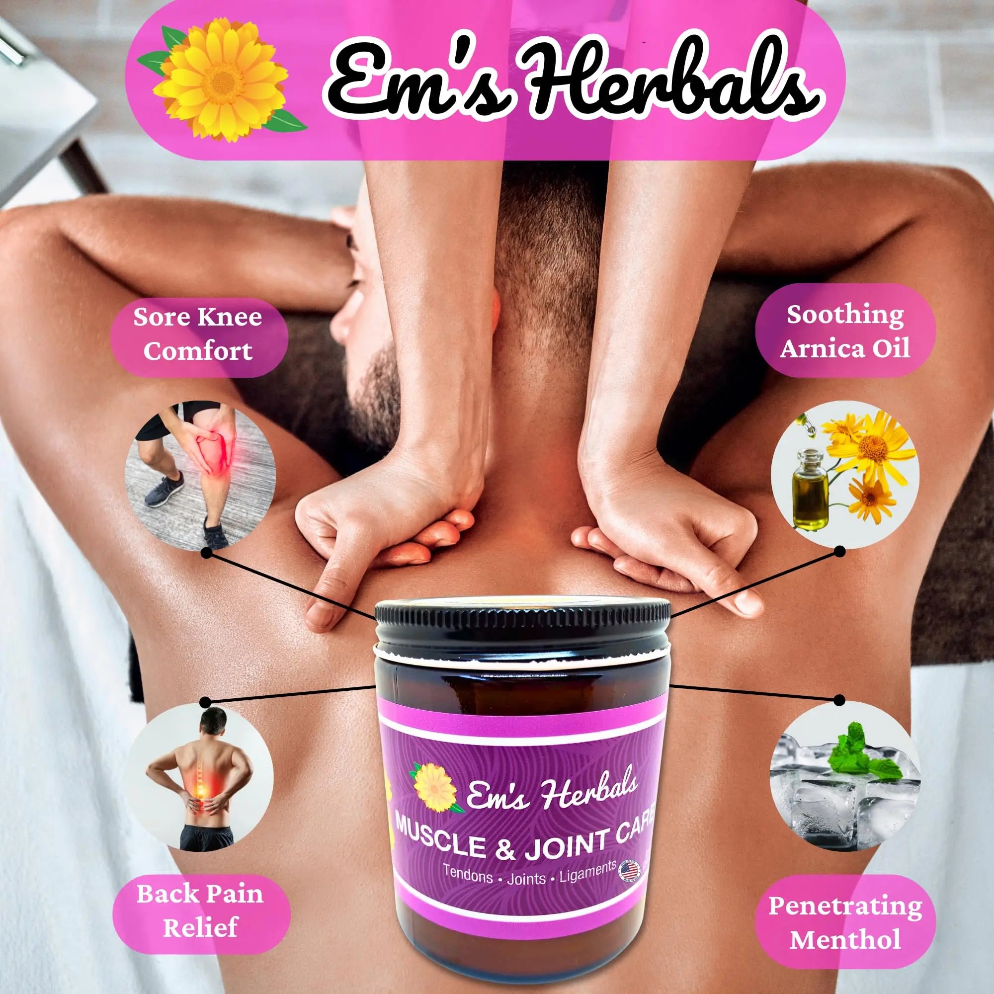 Em's Herbals, Muscle & Joint Care Arnica Salve - Amplified Arnica Salve Made with Menthol Crystals, and Effective Essential Oils to Penetrate Deep into Muscles, Joints, and Back Discomfort (2 oz) Em's Herbals uk supplements