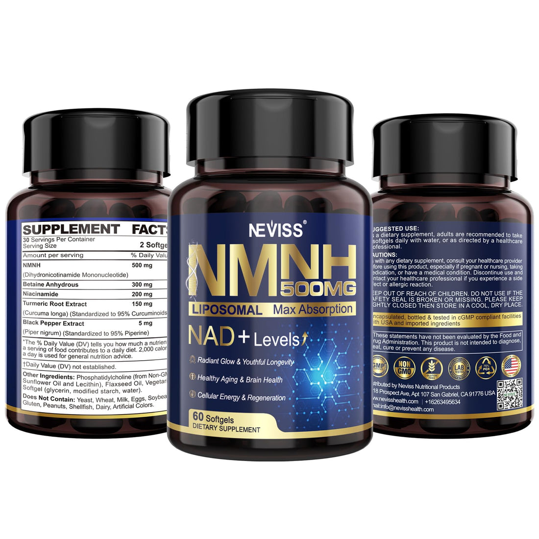 2Pack NAD+ Supplement, Next-Gen NMNH Liposomal 500mg, NR NMN Supplement Alternative, High Absorption NAD+ with Curcumin, Niacinamide for Cellular Energy, DNA Repair, Healthy Aging, 120 Softgels NEVISS uk supplements